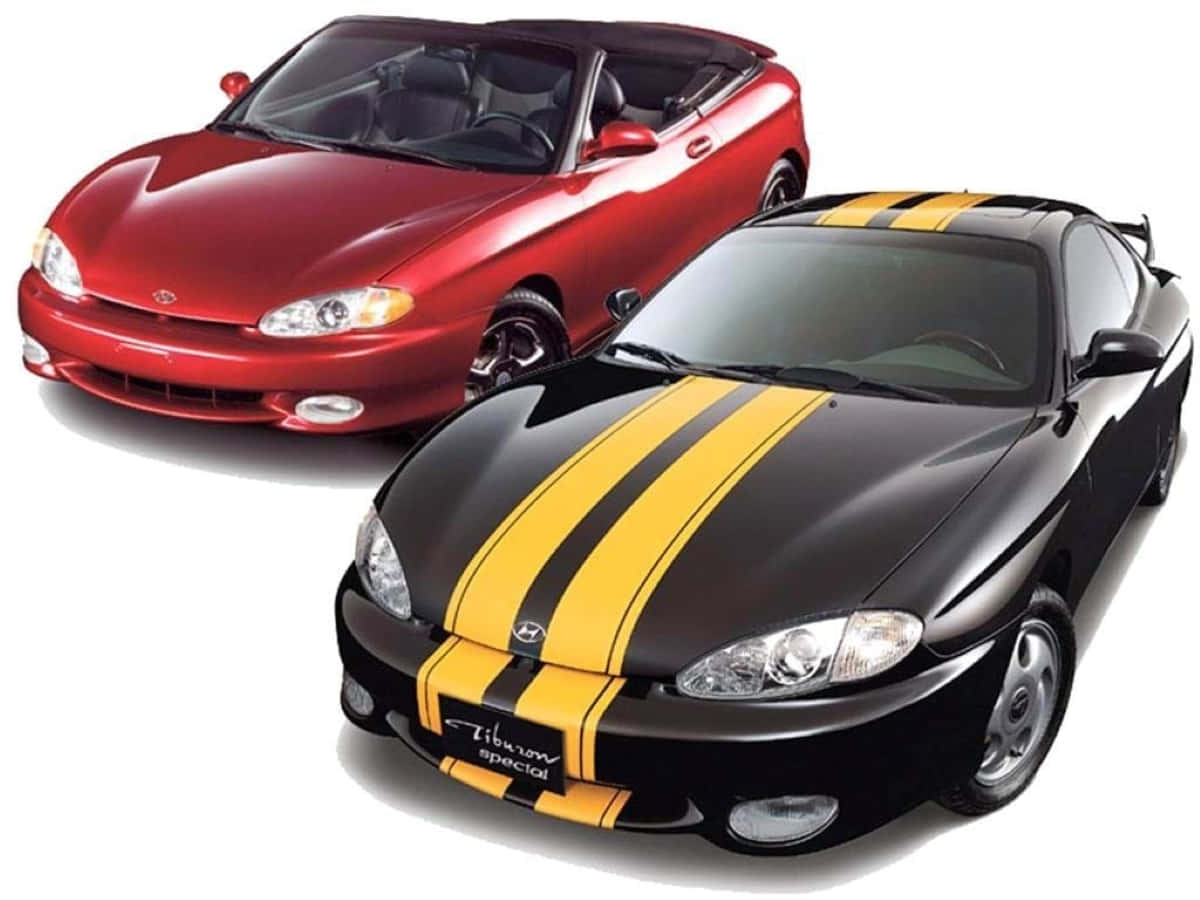 Hyundai Tiburon, red convertible, black coupe, SD Desktop Wallpaper