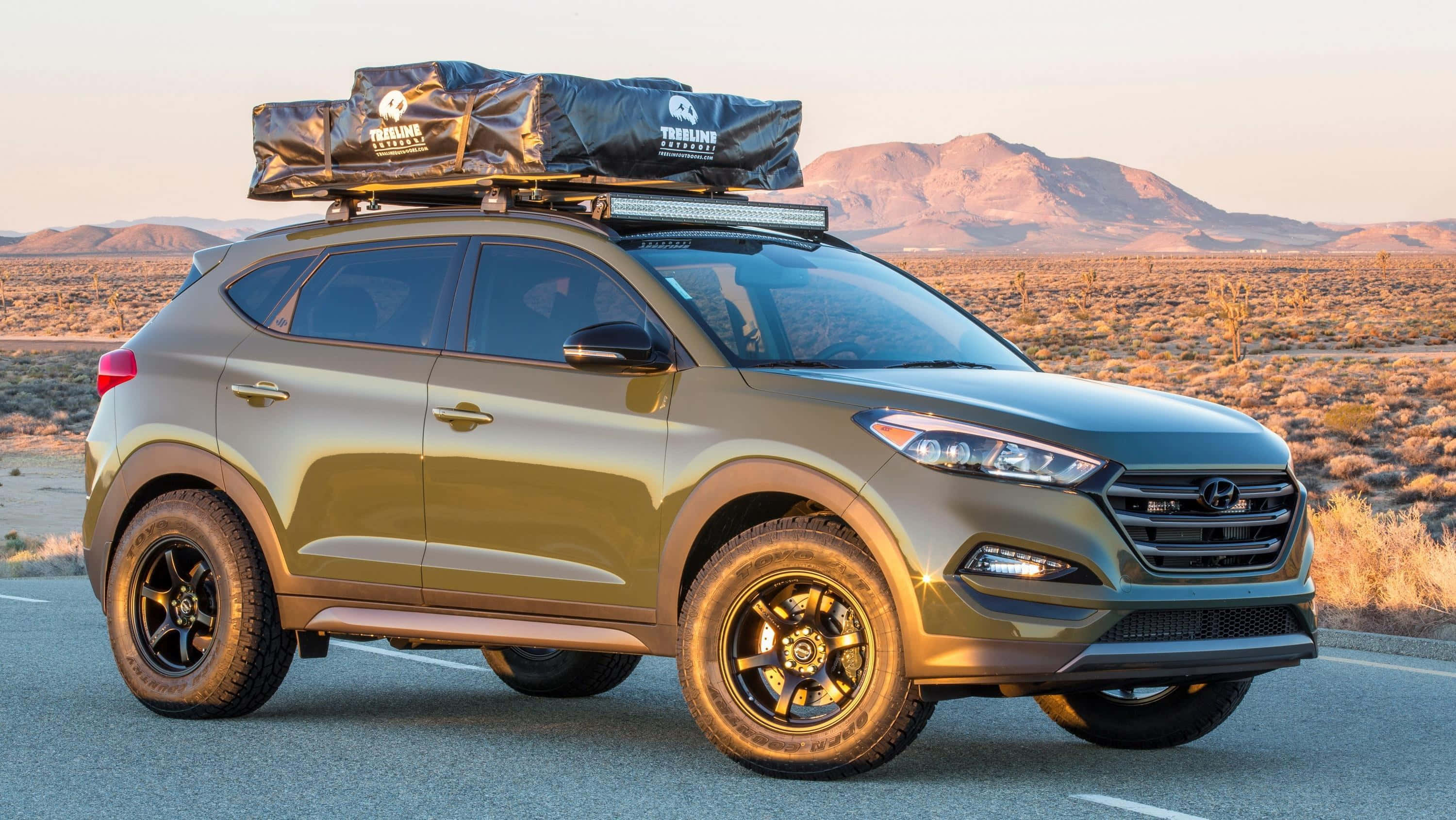 Hyundai Tucson, matte olive green, rooftop cargo bags, 2K Desktop Wallpaper
