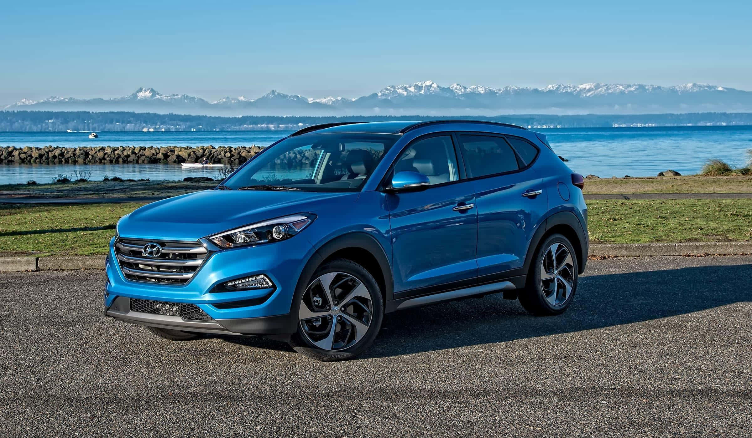 Hyundai Tucson, vibrant blue, gravel lot, Full HD Desktop Wallpaper