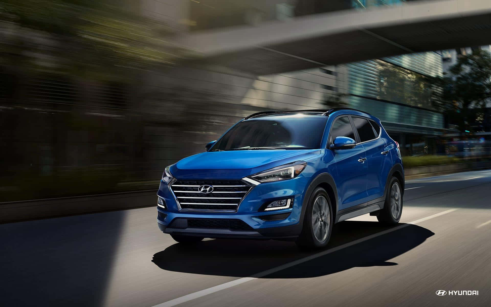 Hyundai Tucson, vibrant blue, modern urban street, Full HD Desktop Wallpaper