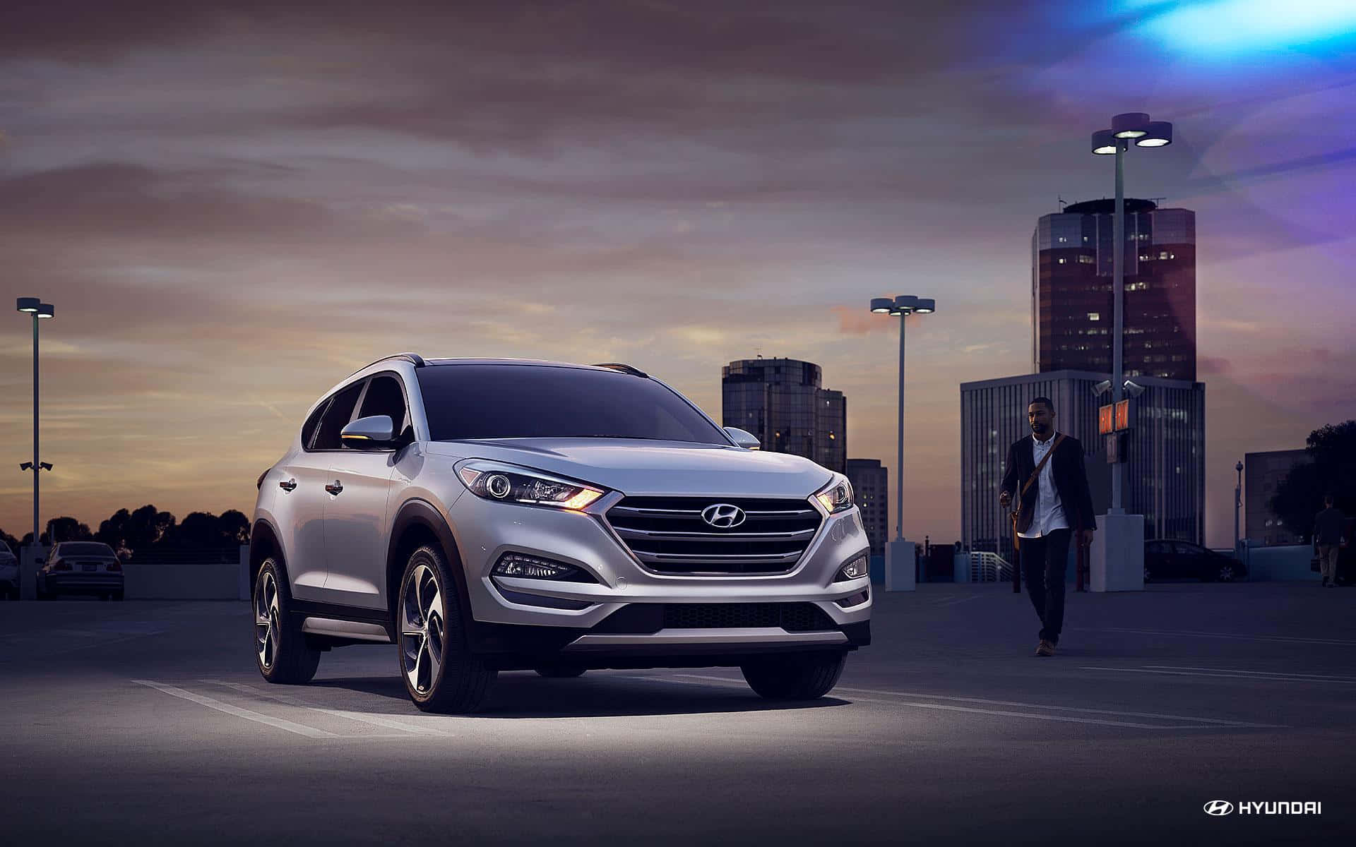 Hyundai Tucson, silver, city lot, Full HD Desktop Wallpaper
