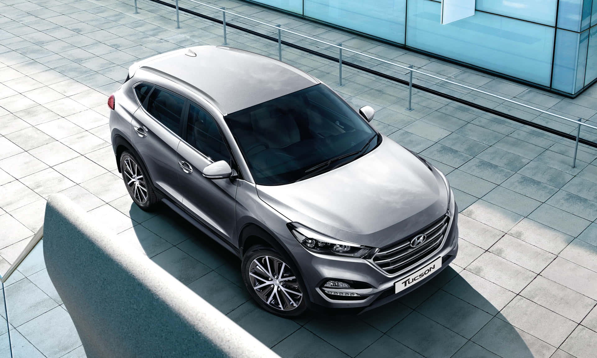 Hyundai Tucson, silver, modern tiled plaza, Full HD Desktop Wallpaper