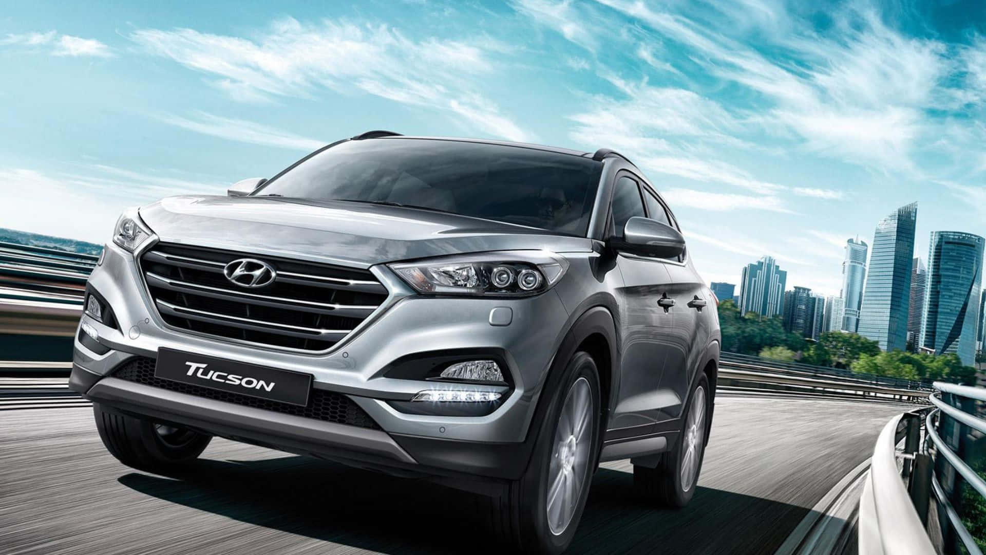 Hyundai Tucson, silver, highway, Full HD Desktop Wallpaper