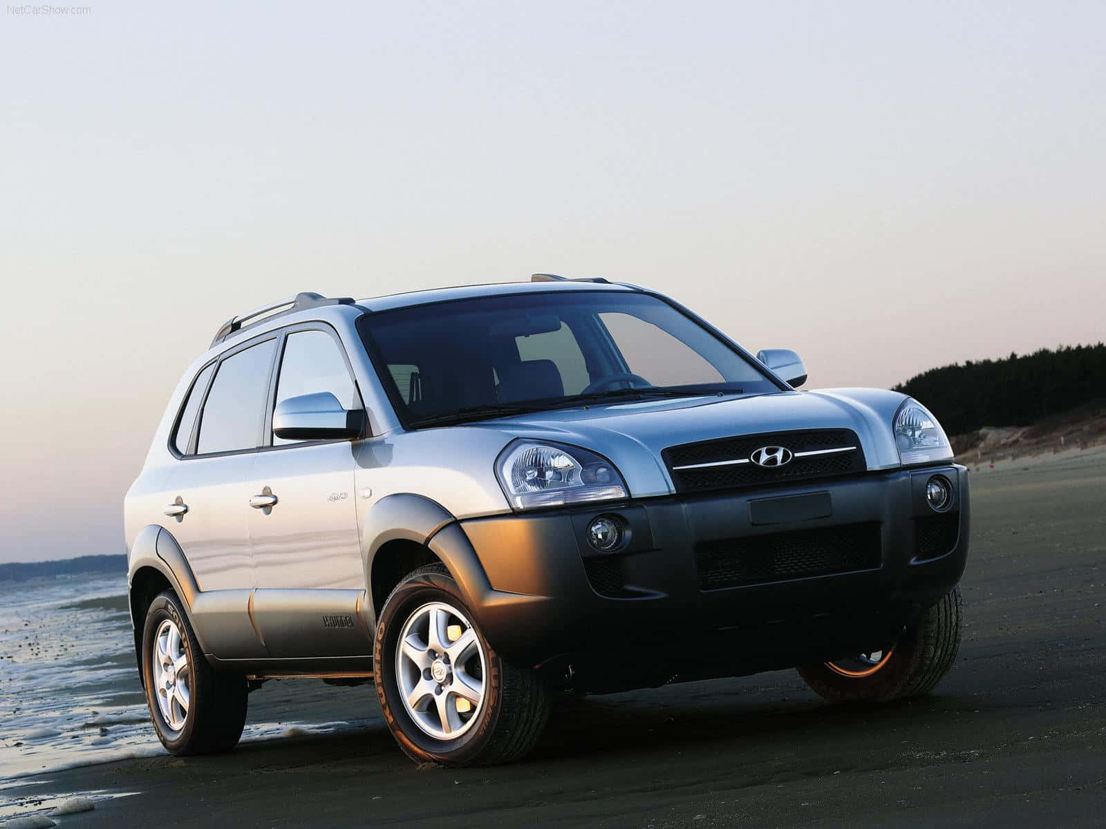 Hyundai Tucson, silver, wet beach, HD Desktop Wallpaper