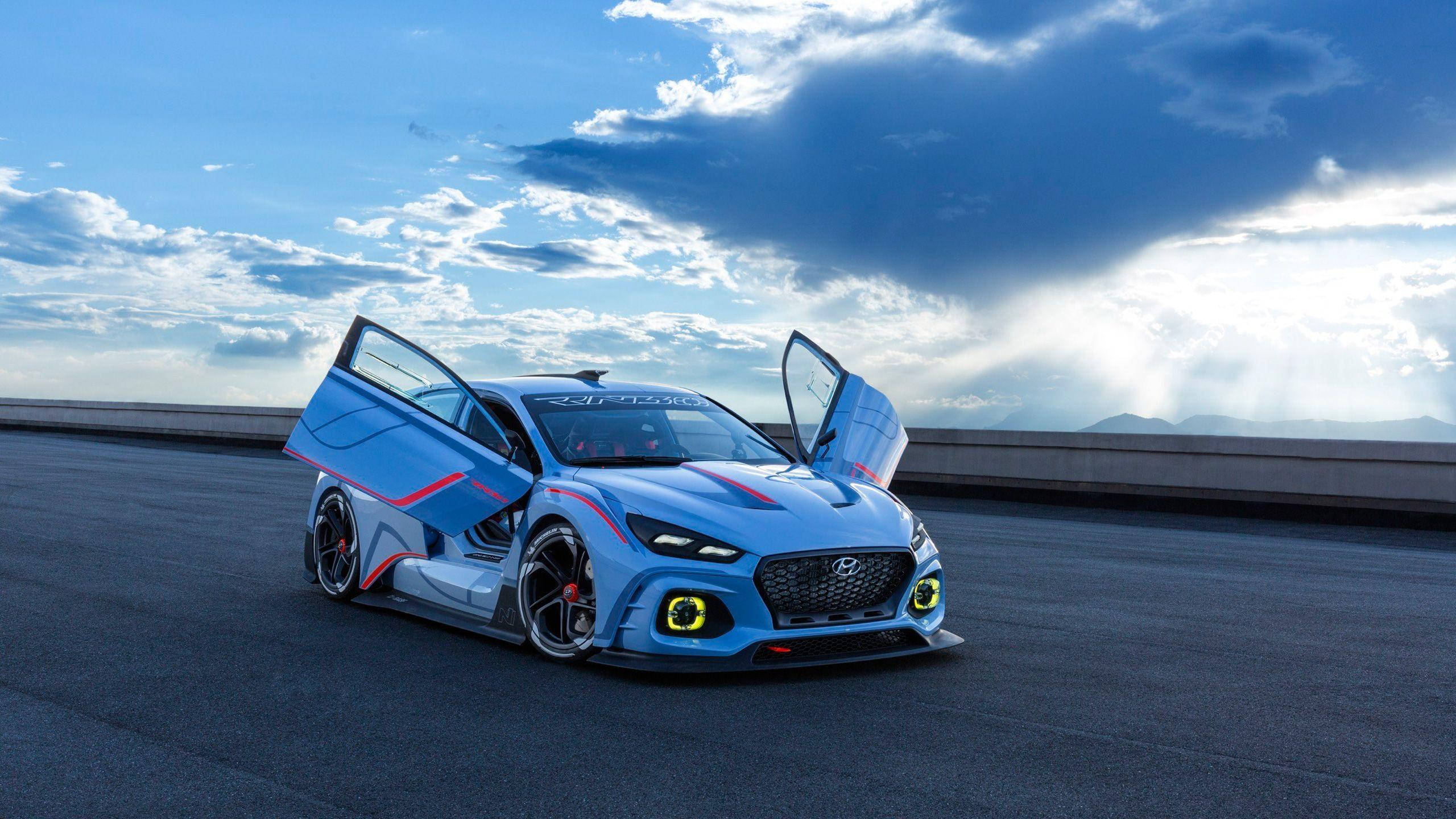 Hyundai Veloster, gullwing doors, blue, 2K Desktop Wallpaper