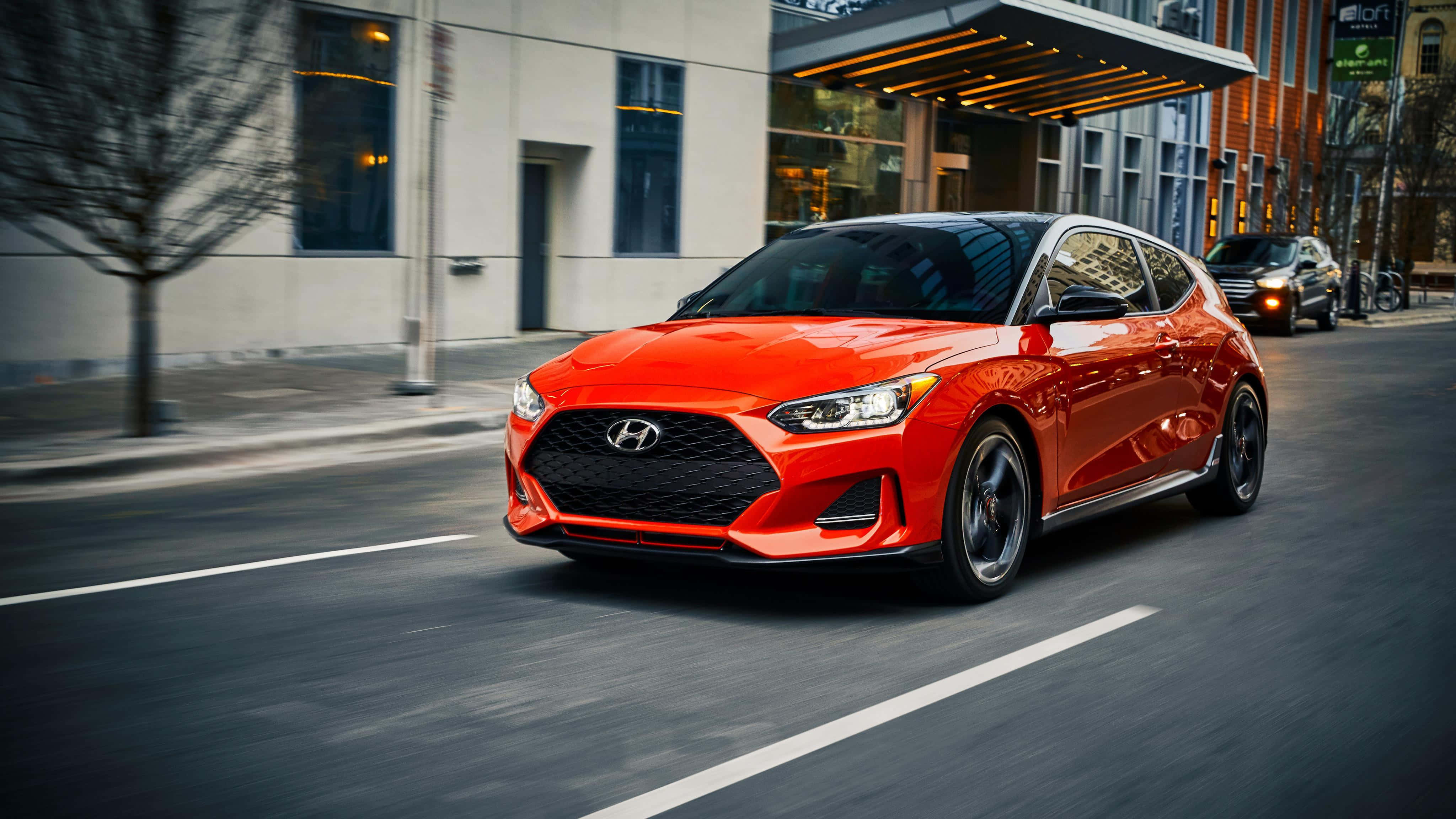 Hyundai Veloster, vibrant orange, city street, 4K Desktop Wallpaper