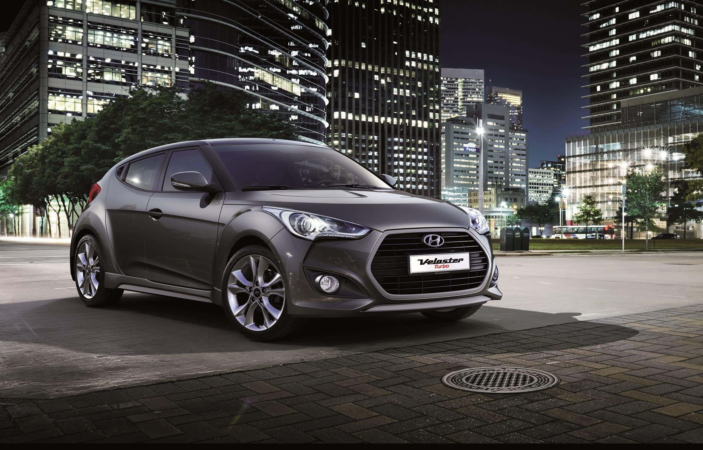 Hyundai Veloster, gray, cobblestone street, Full HD Desktop Wallpaper