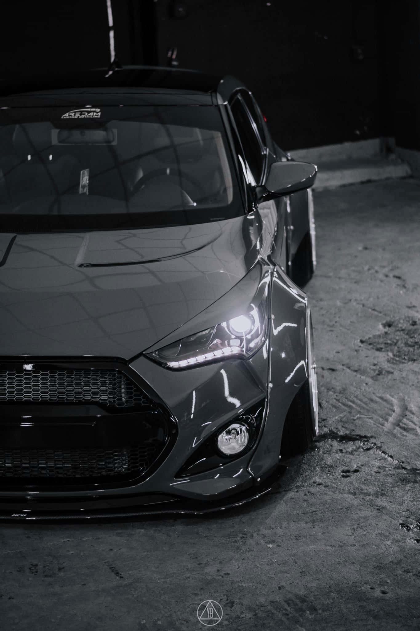 Hyundai Veloster, gray, glowing headlights, Full HD Phone Wallpaper