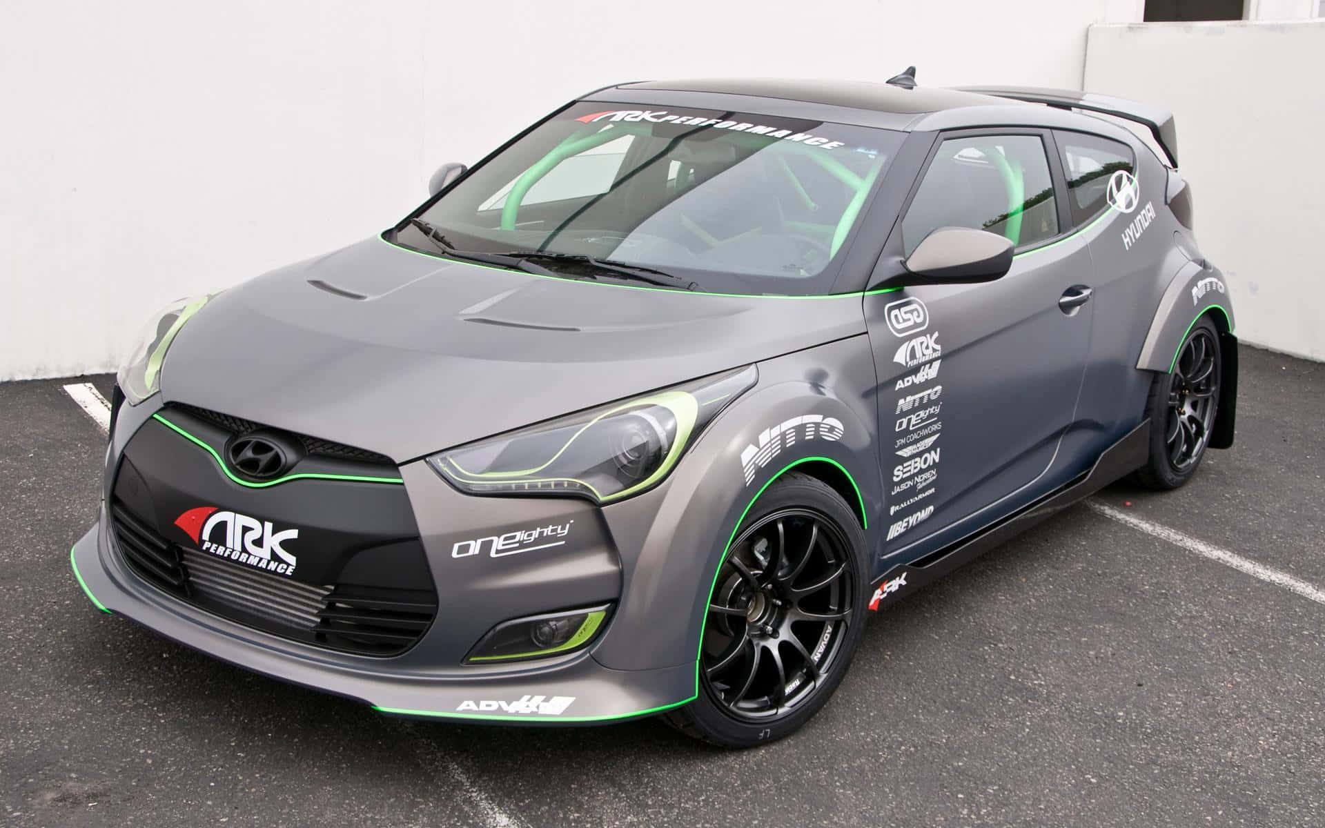 Hyundai Veloster, matte gray, neon green accents, Full HD Desktop Wallpaper