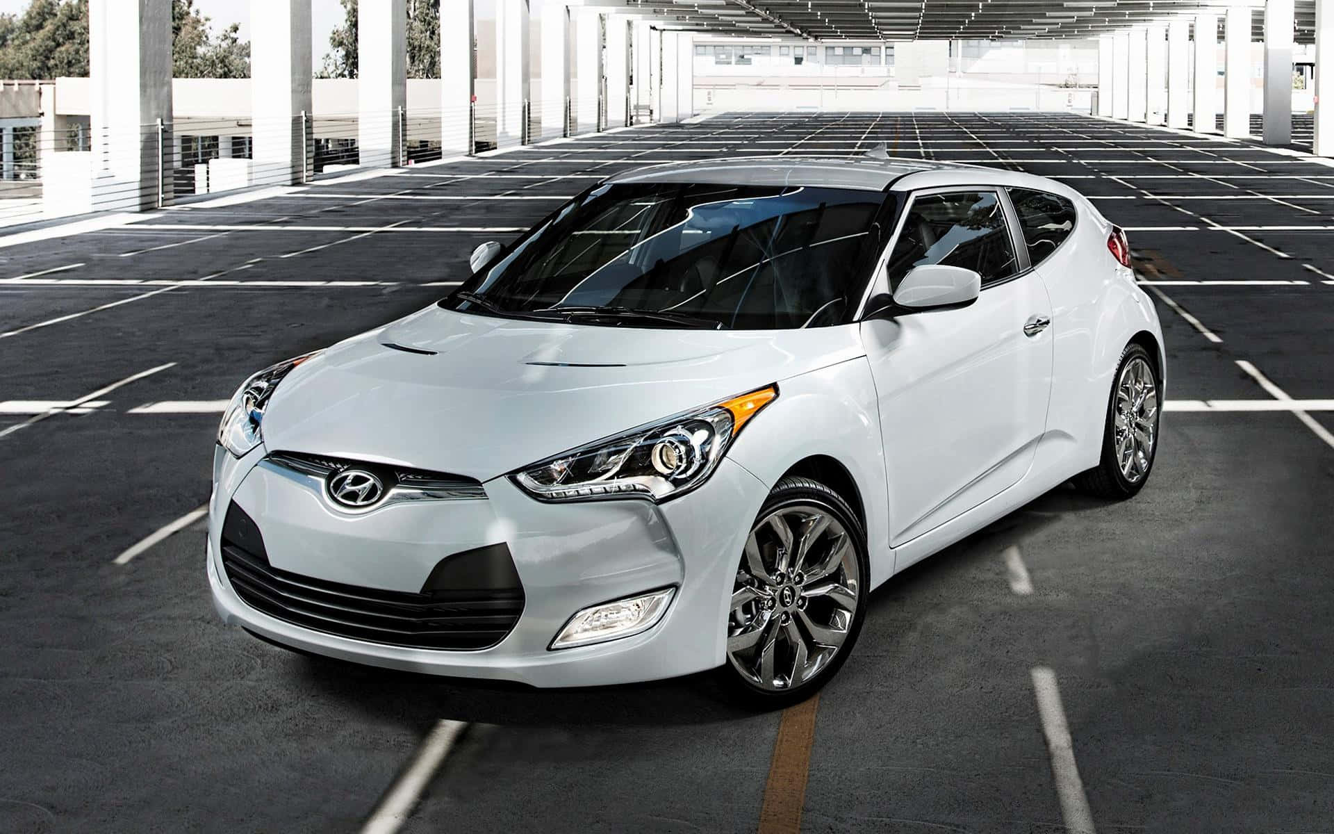 Hyundai Veloster, white, modern multi-level parking garage, Full HD Desktop Wallpaper