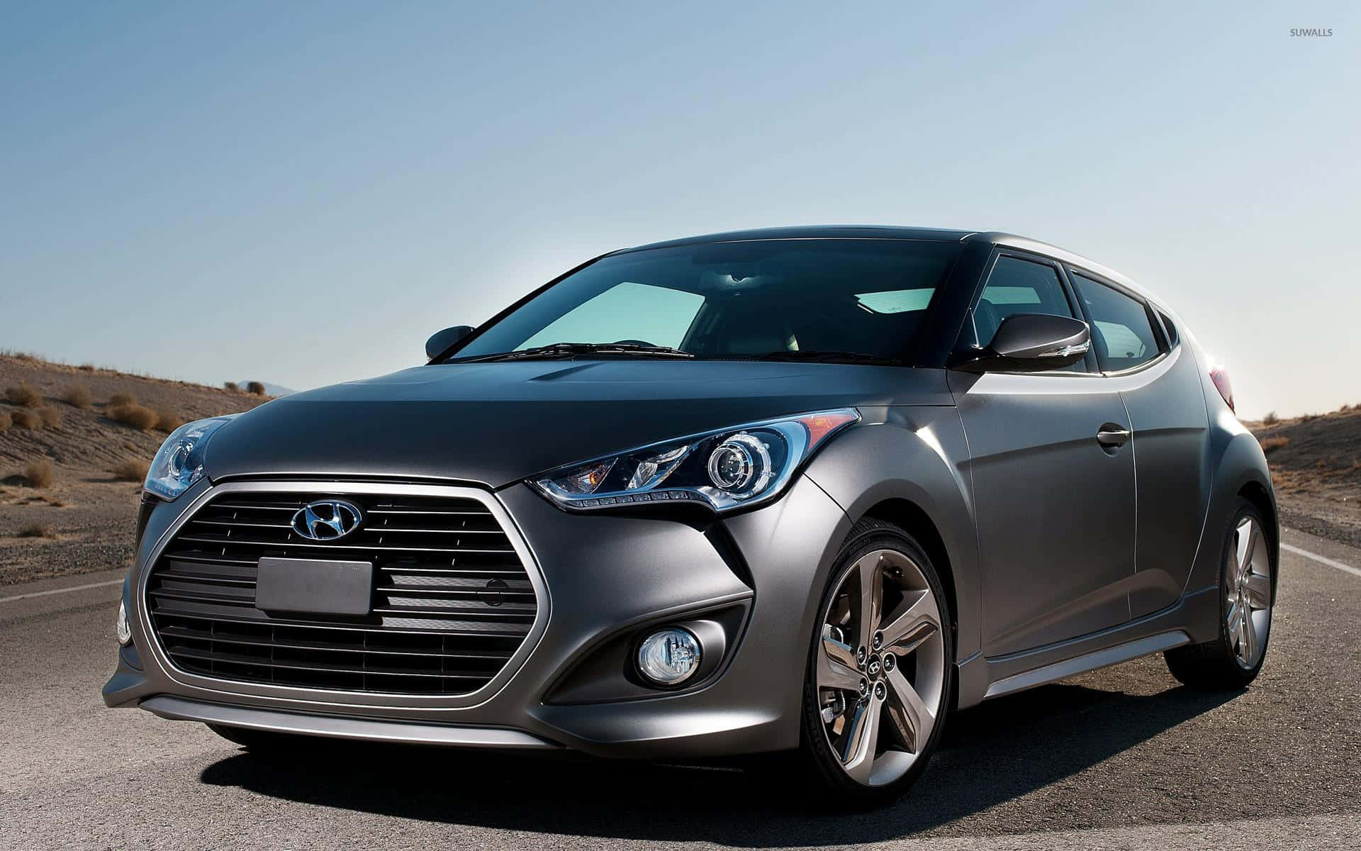 Hyundai Veloster, silver, desert road, Full HD Desktop Wallpaper