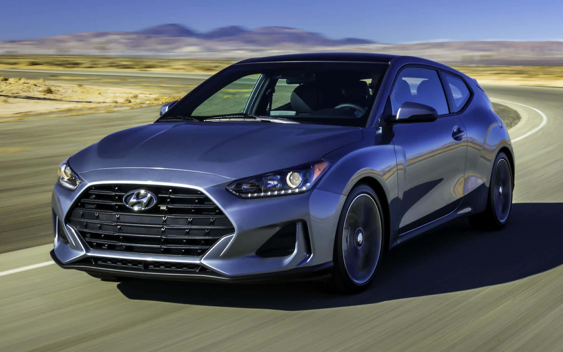 Hyundai Veloster, silver, desert highway, Full HD Desktop Wallpaper