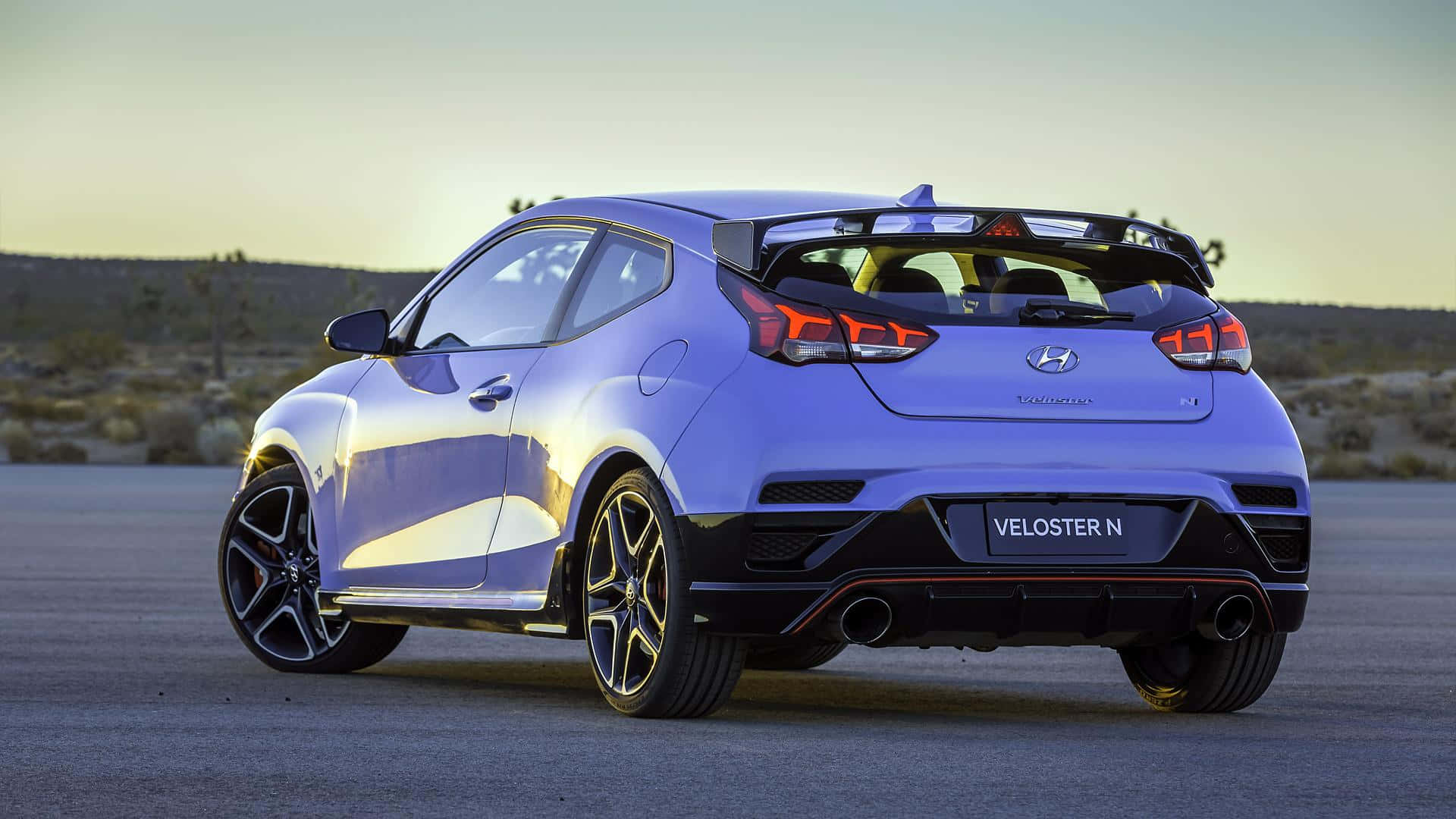 Hyundai Veloster N, vibrant blue, desert road, Full HD Desktop Wallpaper