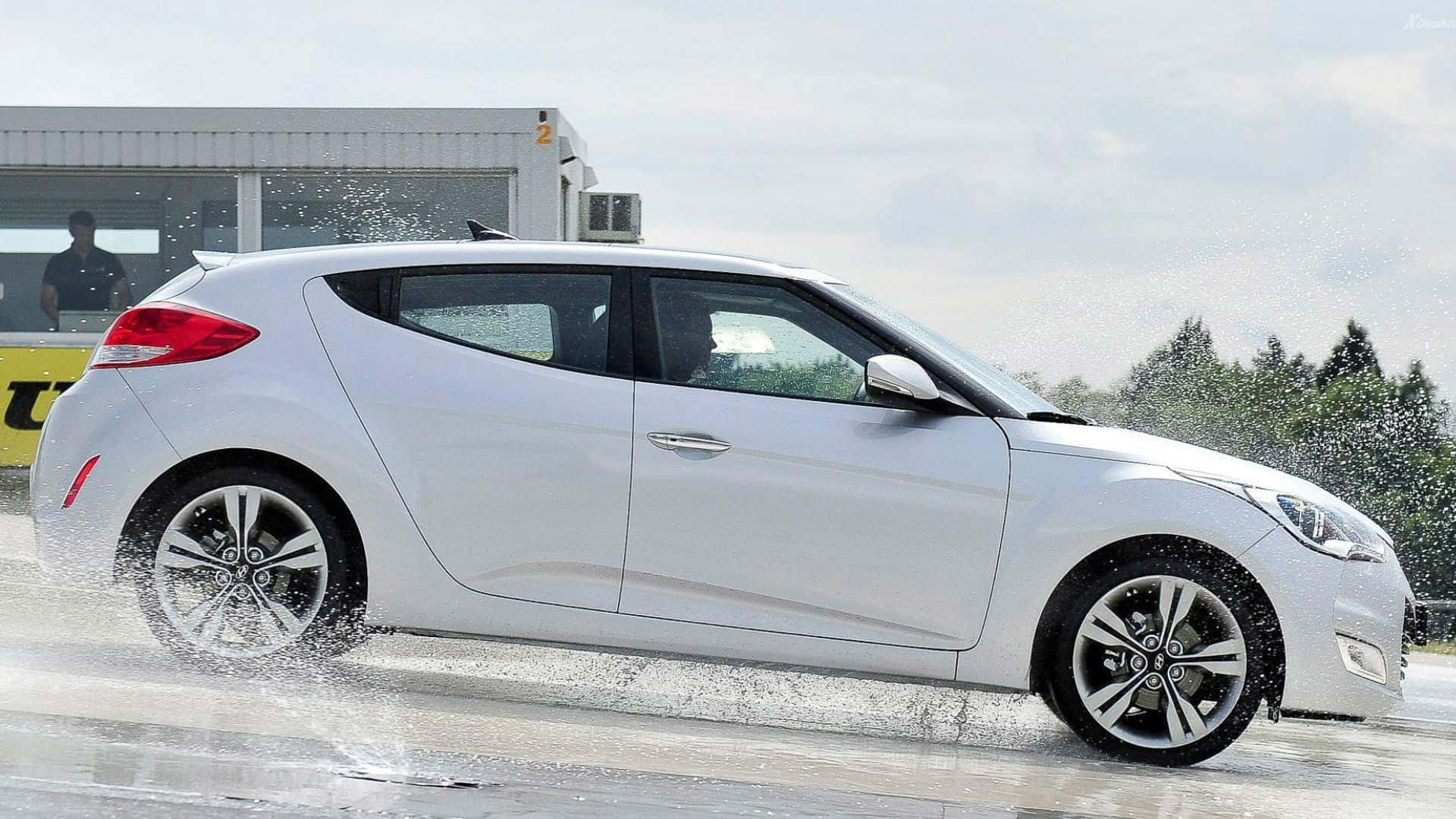 Hyundai Veloster, white, shallow water, Full HD Desktop Wallpaper