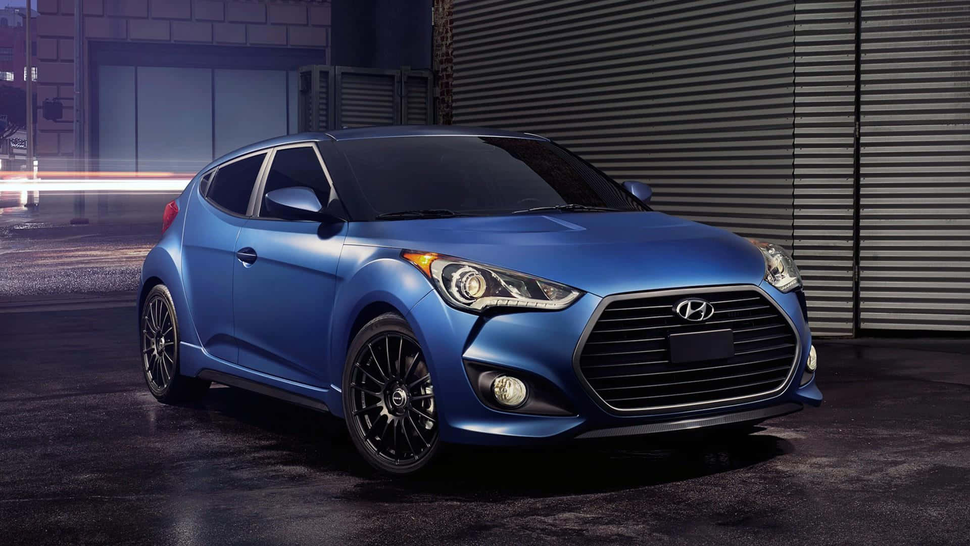 Hyundai Veloster, blue, city lights, Full HD Desktop Wallpaper