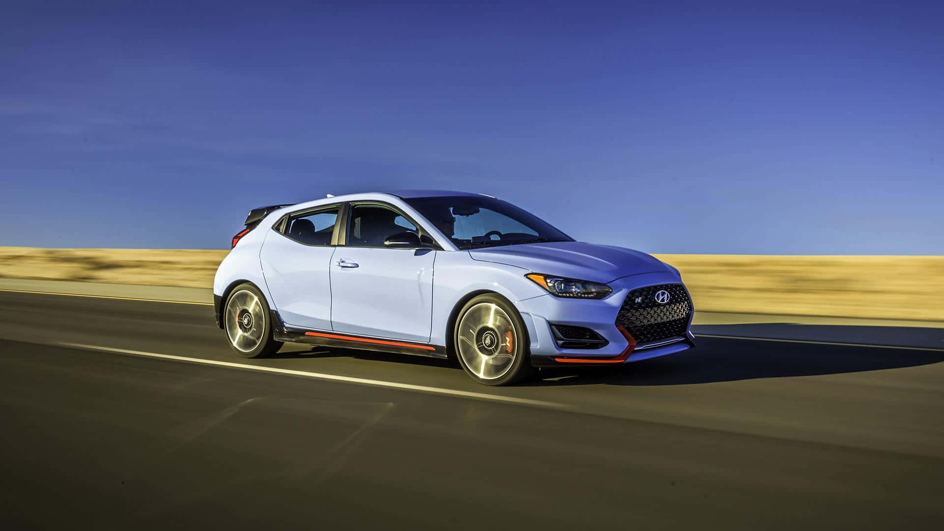 Hyundai Veloster N, light blue, desert highway, Full HD Desktop Wallpaper