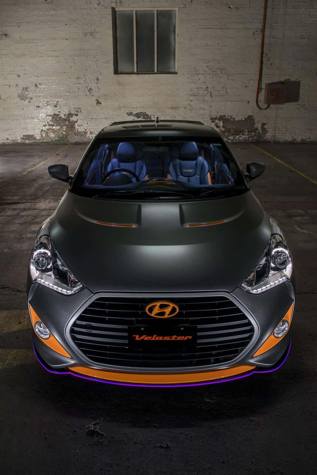 Hyundai Veloster, matte black, orange and purple accents, HD Phone Wallpaper