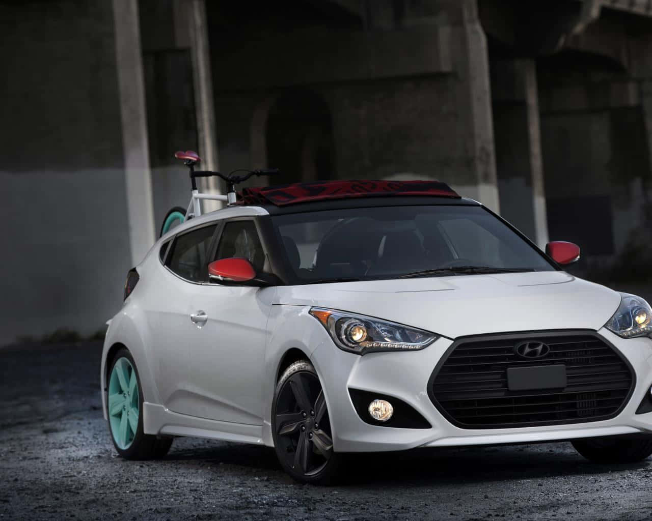 Hyundai Veloster, white, mint green wheels, HD Desktop Wallpaper