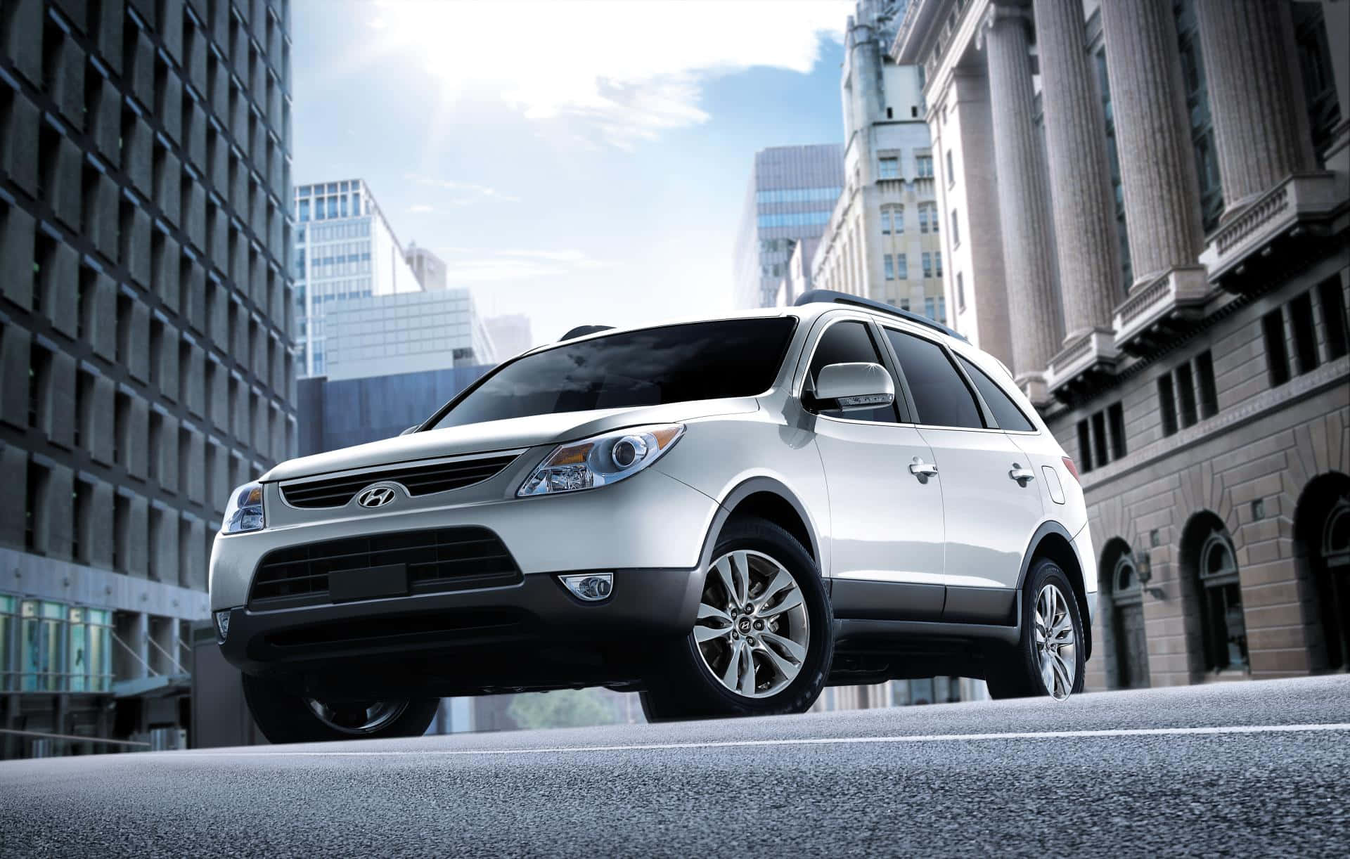 Hyundai Veracruz, silver, city street, Full HD Desktop Wallpaper