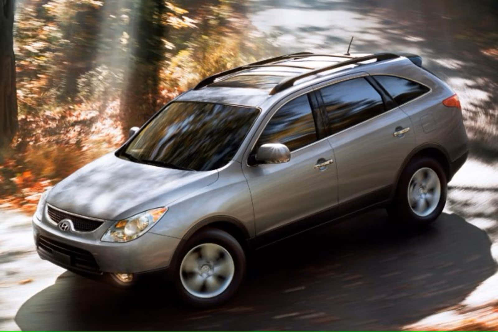 Hyundai Veracruz, silver, autumn forest, HD Desktop Wallpaper