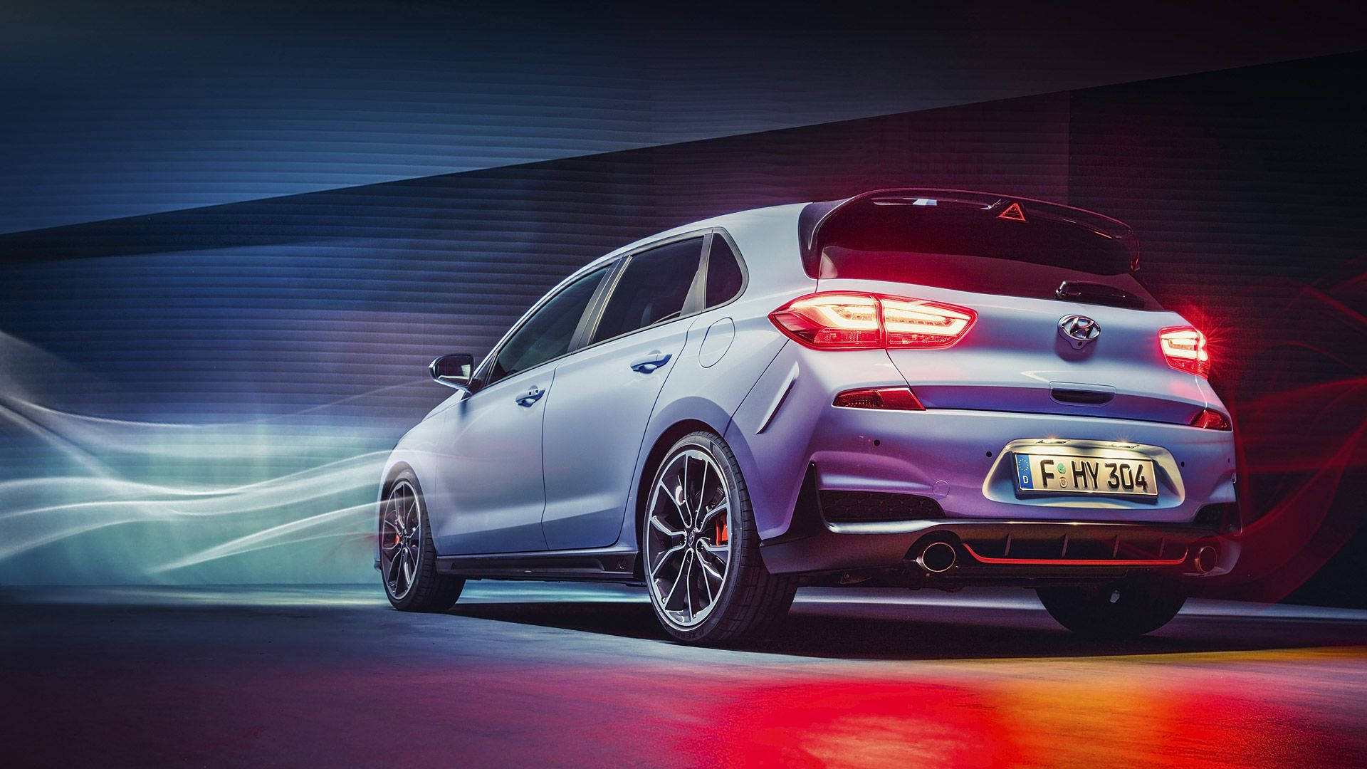 Hyundai, sleek silver hatchback, glowing red taillights, Full HD Desktop Wallpaper