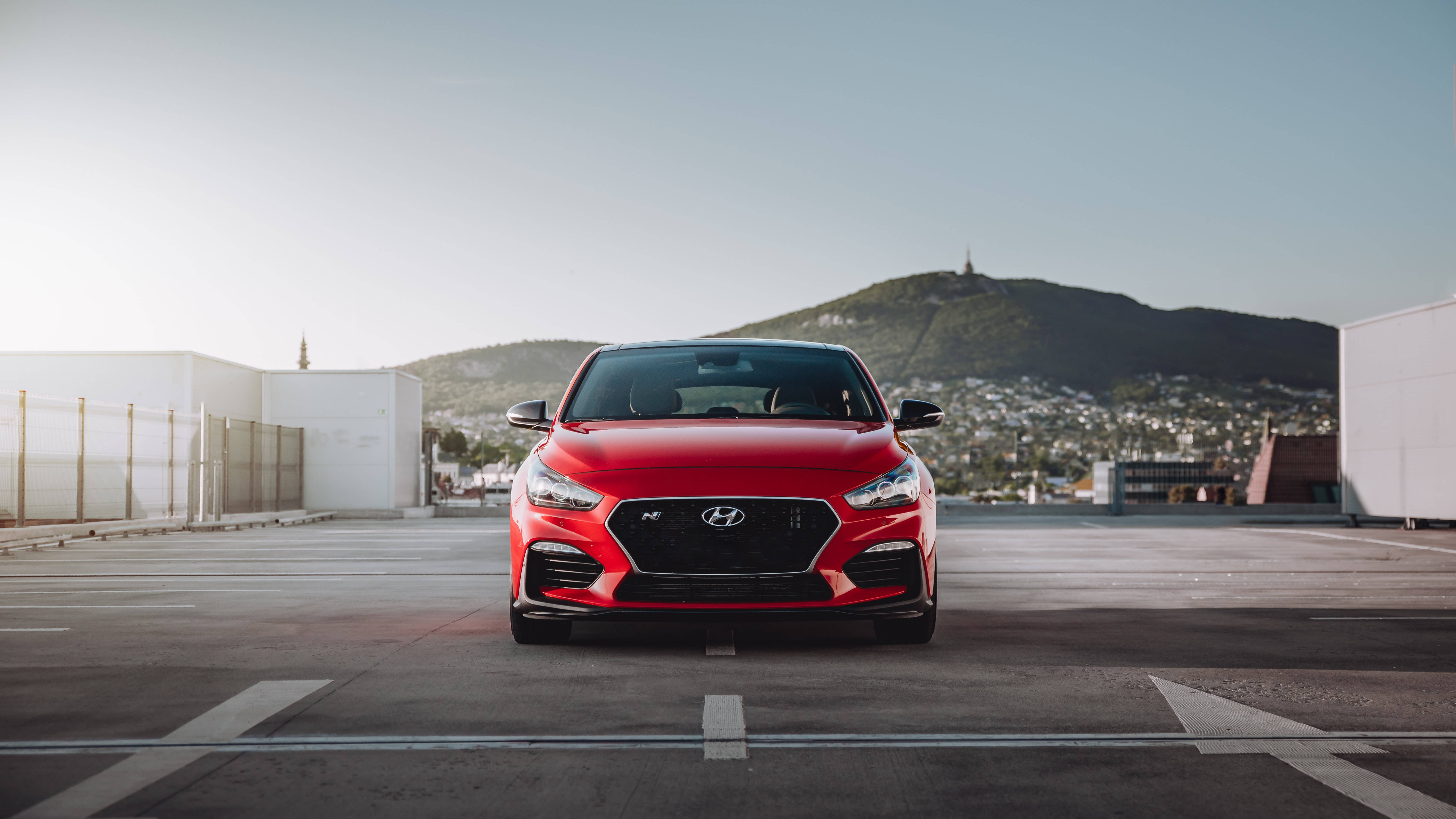 Red Hyundai, freeway, rooftop, 5K Desktop Wallpaper