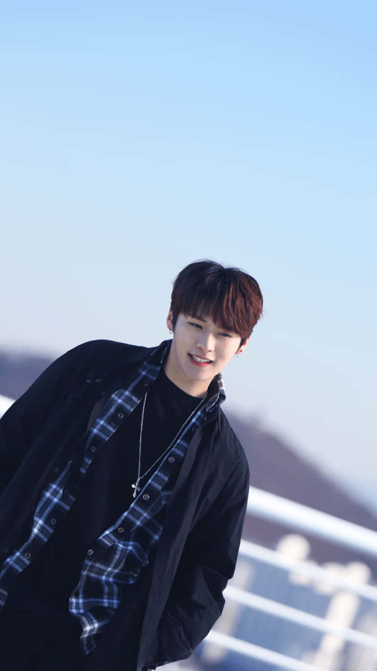 Hyunjin, black jacket, plaid shirt, HD Phone Wallpaper
