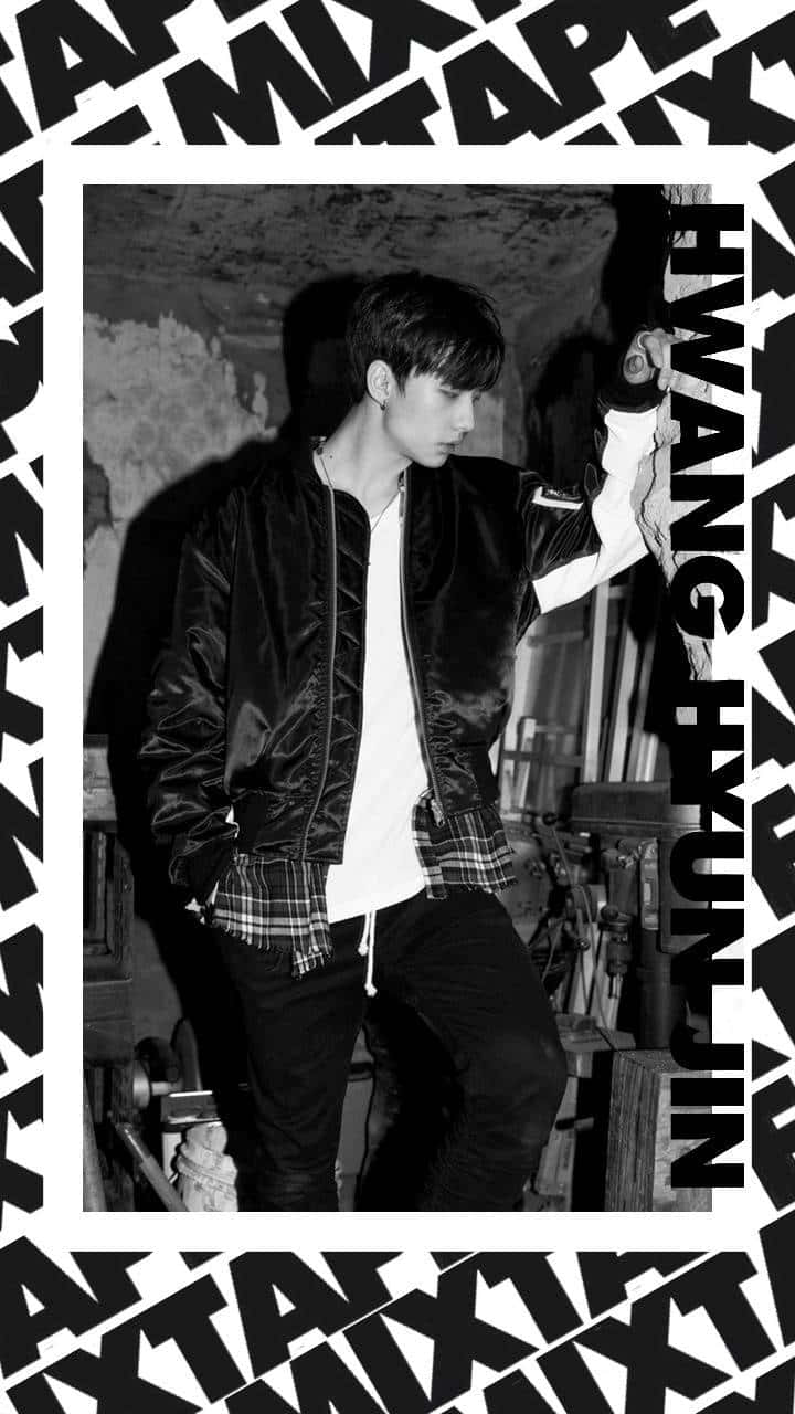 Hyunjin, bomber jacket, gritty black and white photo, HD Phone Wallpaper