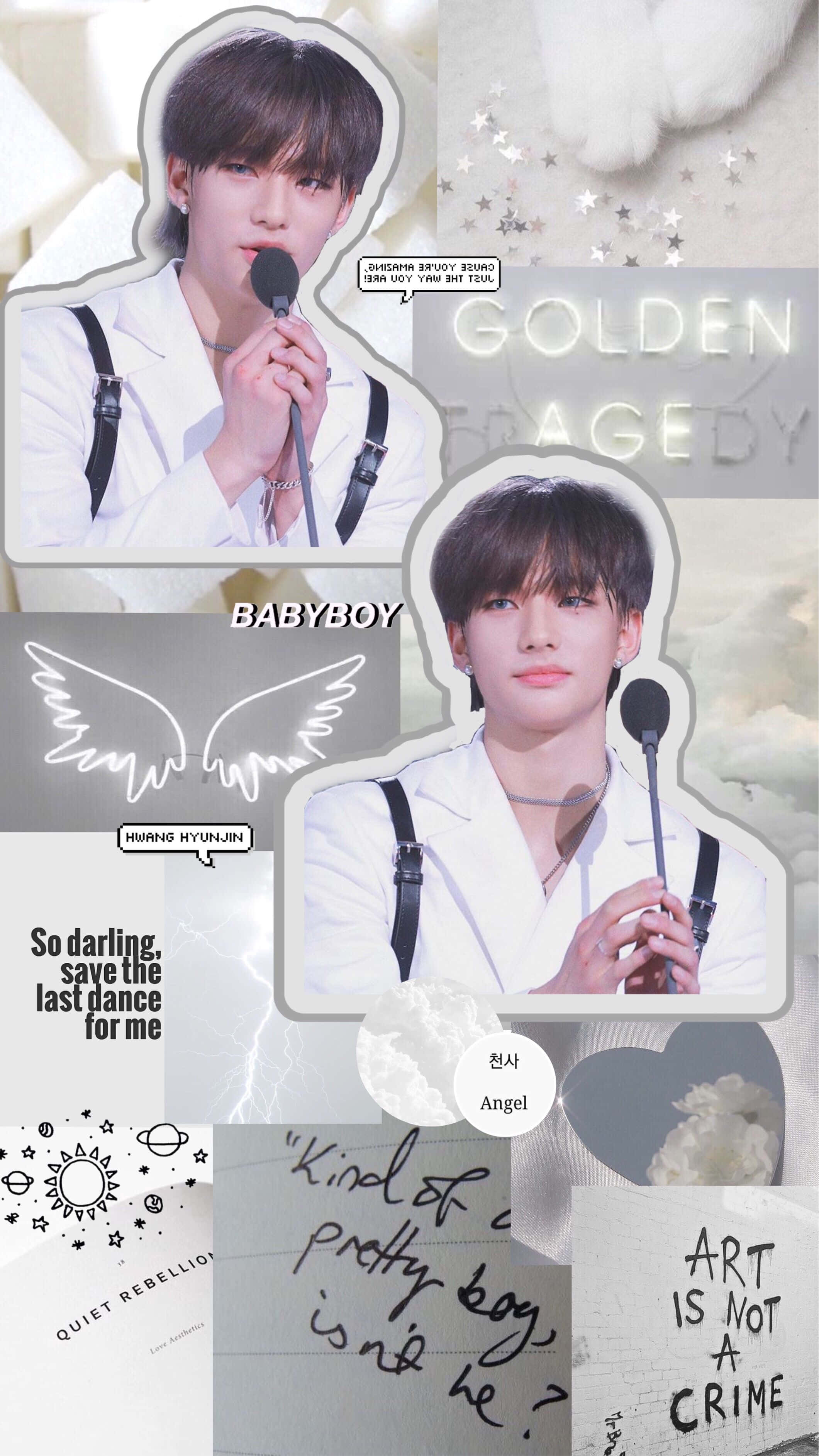 Hyunjin, white outfits, microphone, 2K Phone Wallpaper