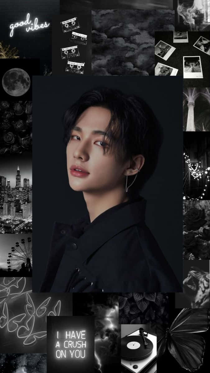 Hyunjin, black and white aesthetic, urban night scenes, SD Phone Wallpaper