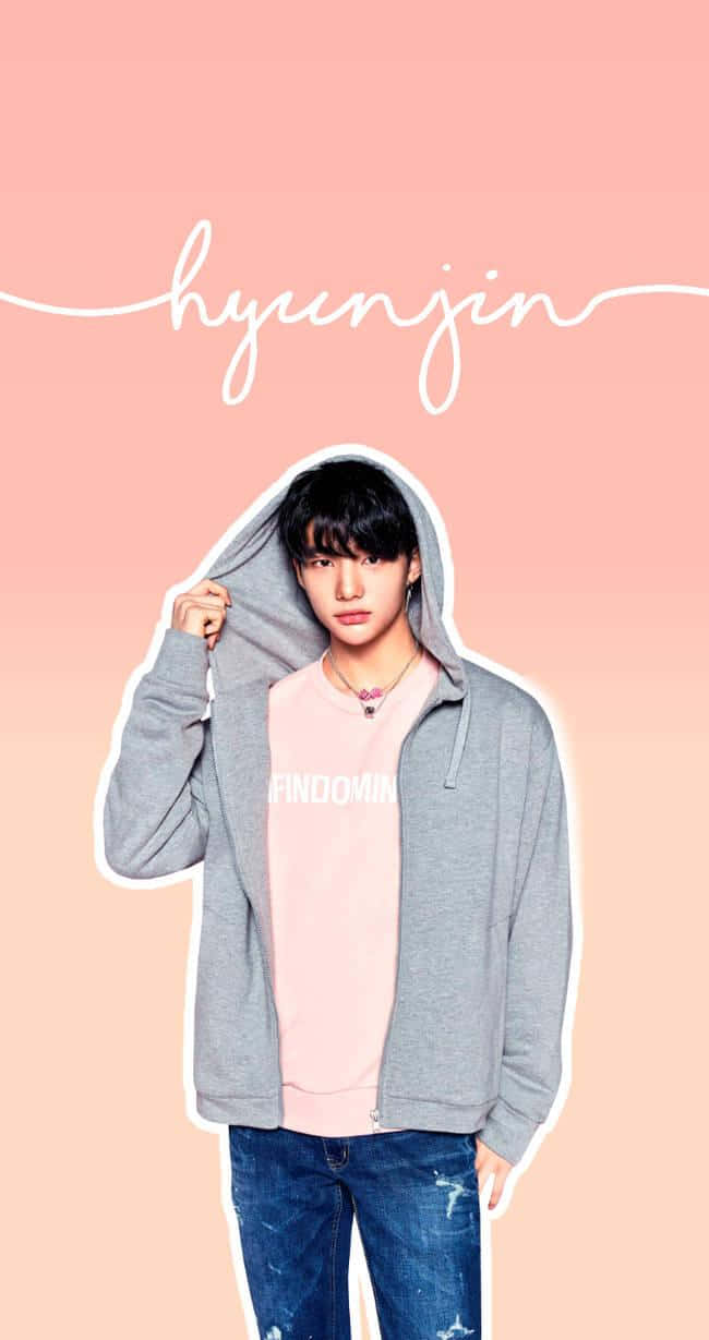 Hyunjin, grey hoodie, pink shirt, SD Phone Wallpaper