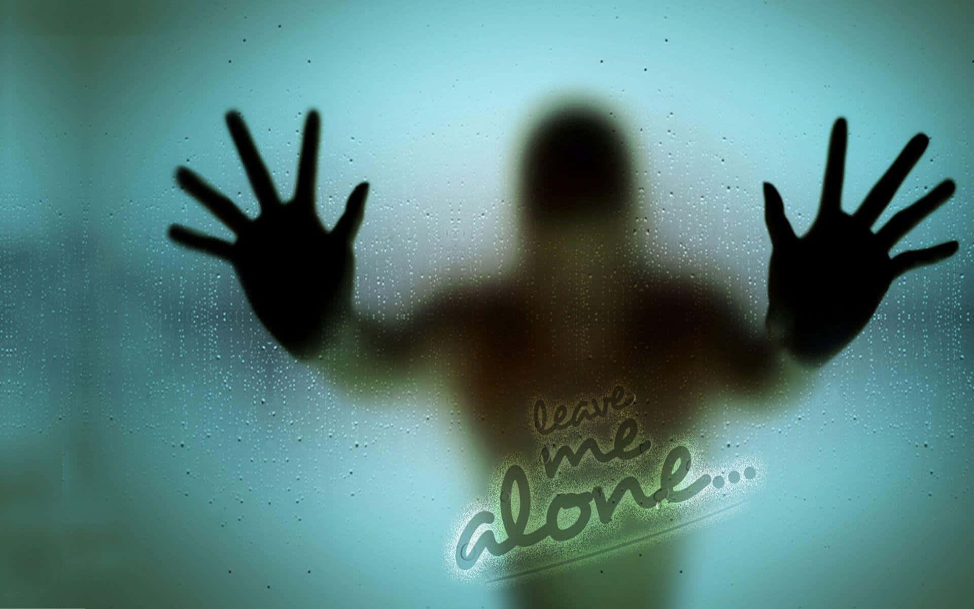 I Am Alone, rain-speckled window, glowing script, Full HD Desktop Wallpaper