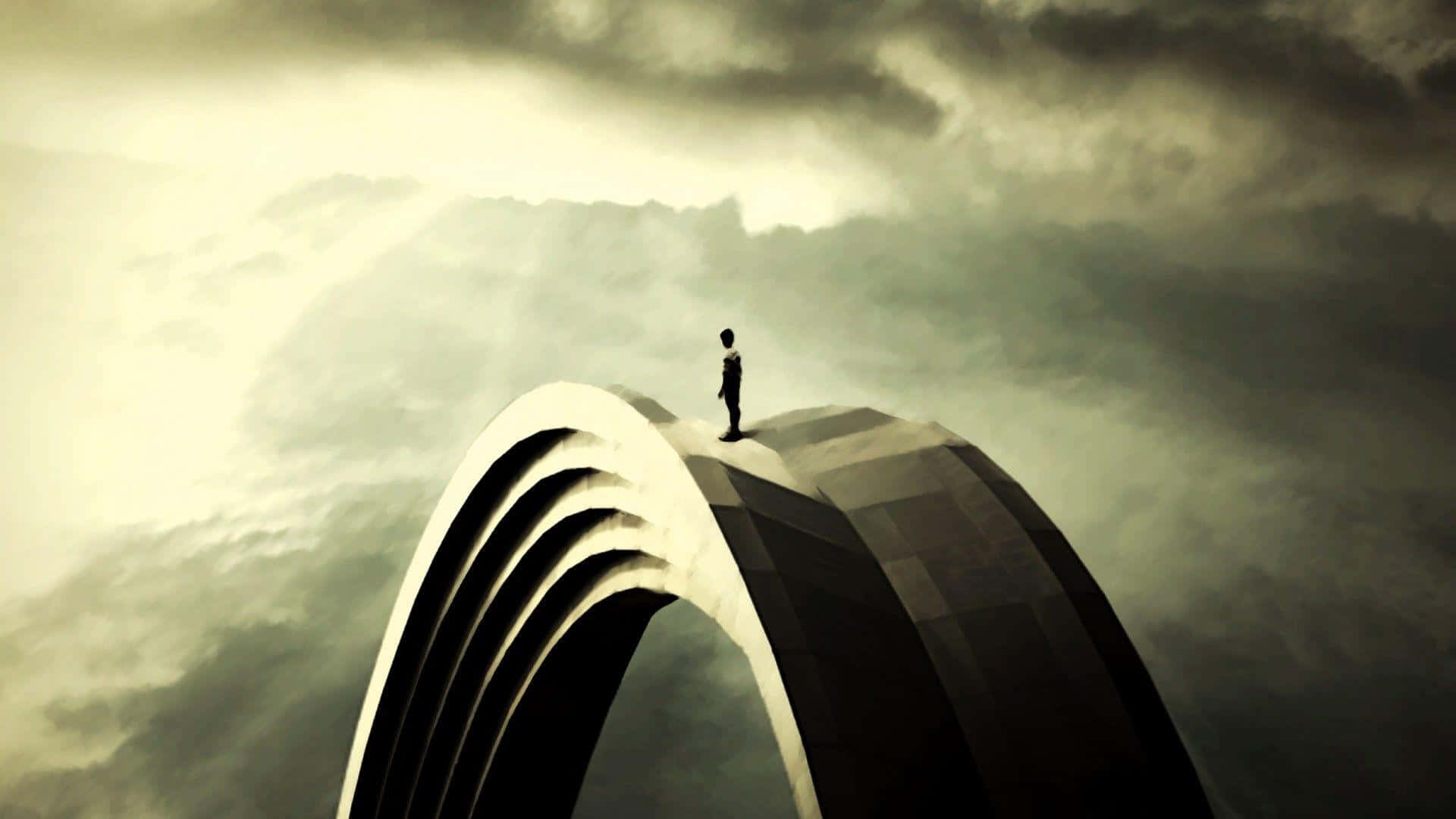 I Am Alone, lone figure, spiraling architectural structure, Full HD Desktop Wallpaper
