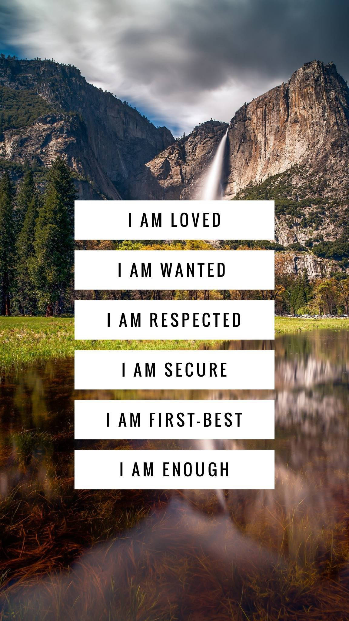 I Am Enough, mountain waterfall, calm water, Full HD Phone Wallpaper