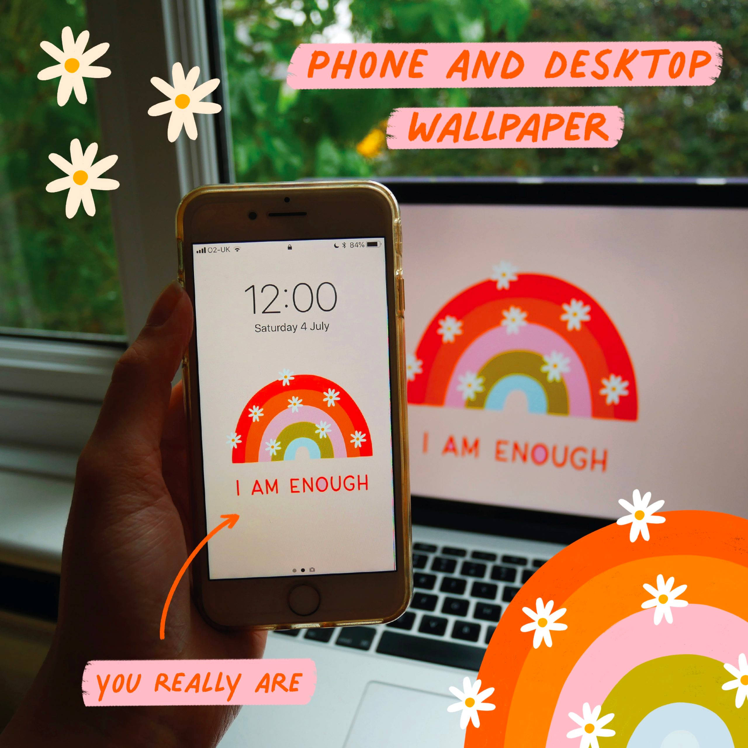 I AM ENOUGH, rainbow wallpaper, phone, 2K Desktop Wallpaper