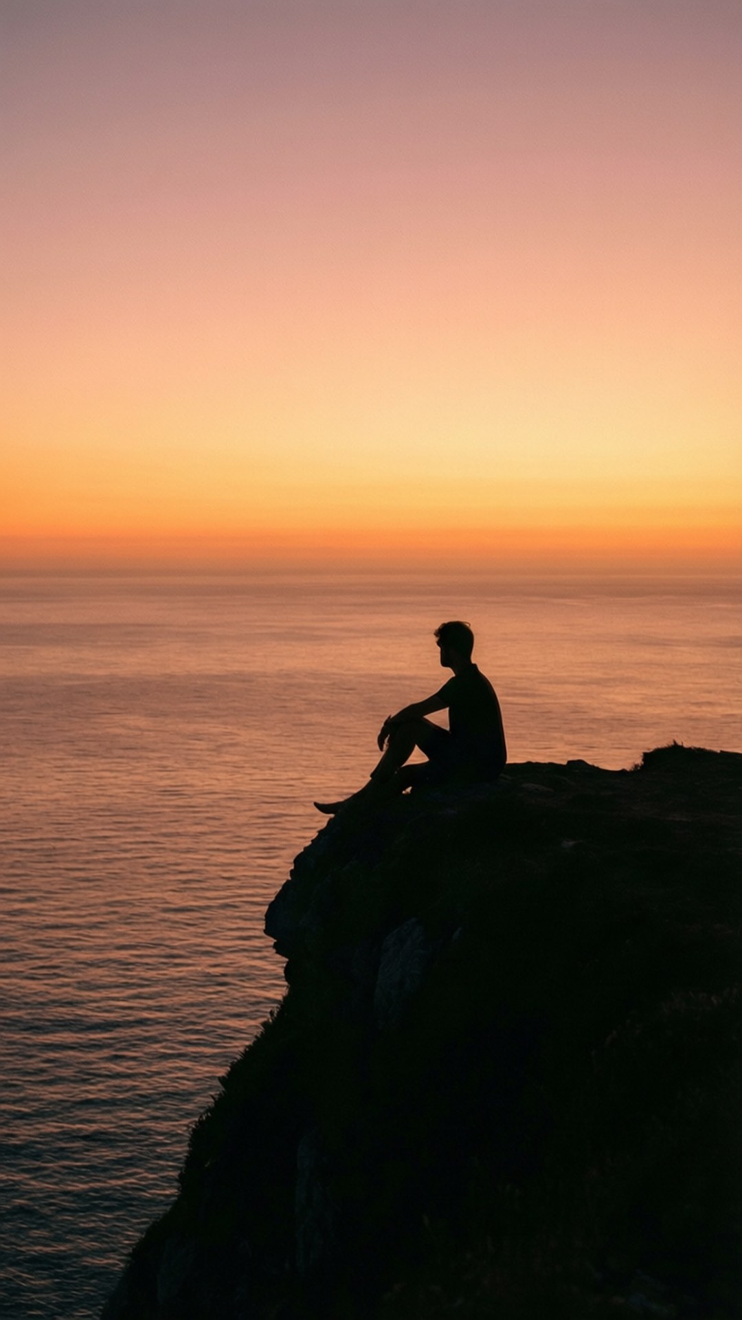 Solitary Sunset, cliff edge, sun sets, Full HD Phone Wallpaper