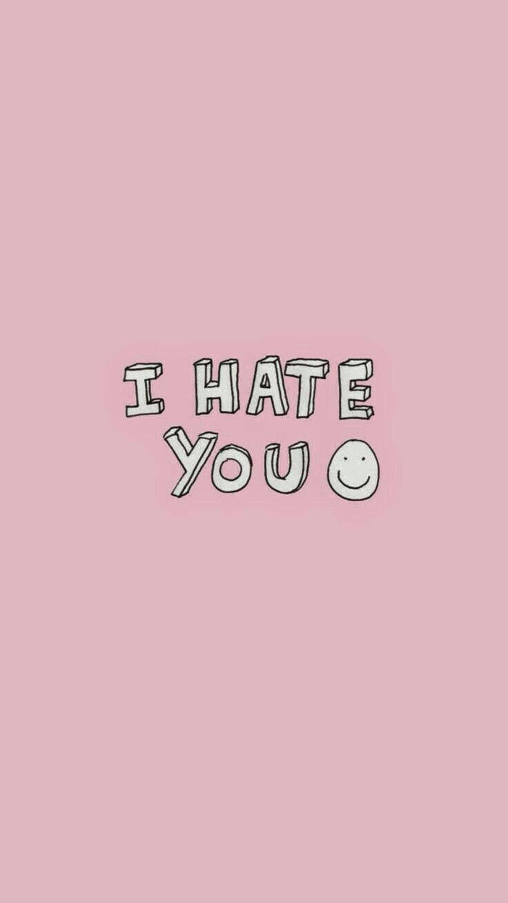 I Hate You, white smiley, pink background, HD Phone Wallpaper