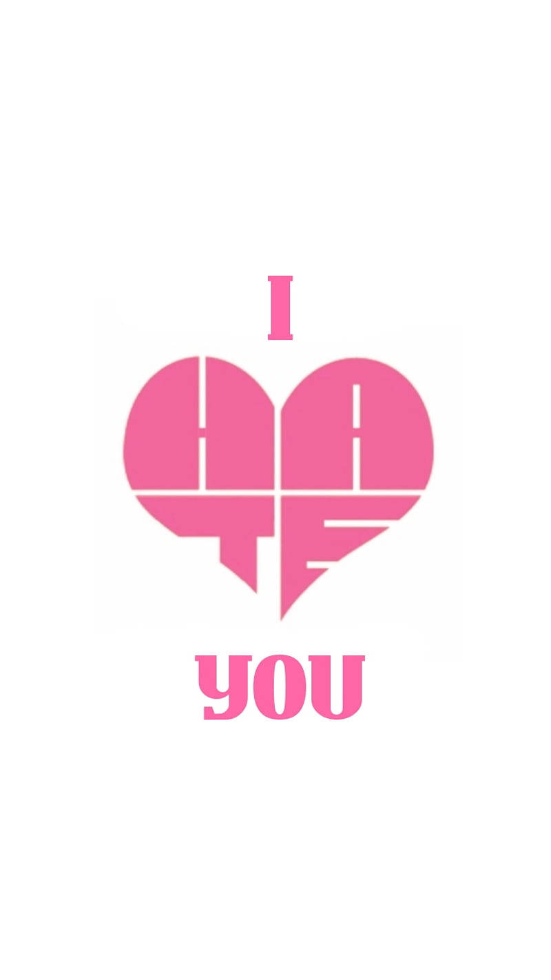 I Hate You, pink heart logo, bold pink letters, HD Phone Wallpaper