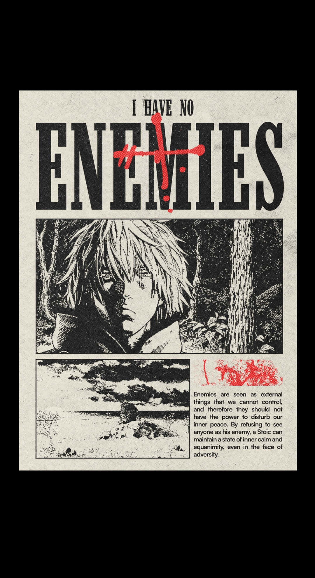 I HAVE NO ENEMIES, red slash, black and white poster, Full HD Phone Wallpaper