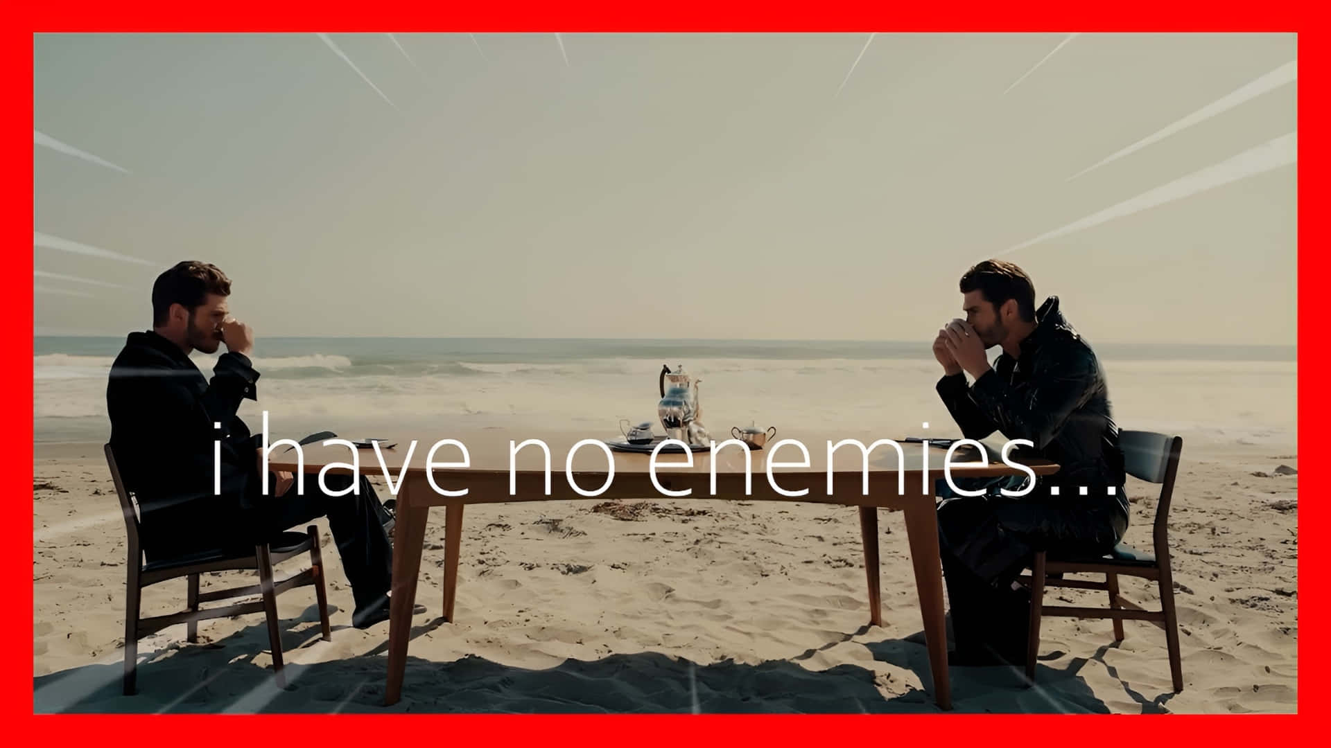 I Have No Enemies, black suits, wooden table, Full HD Desktop Wallpaper