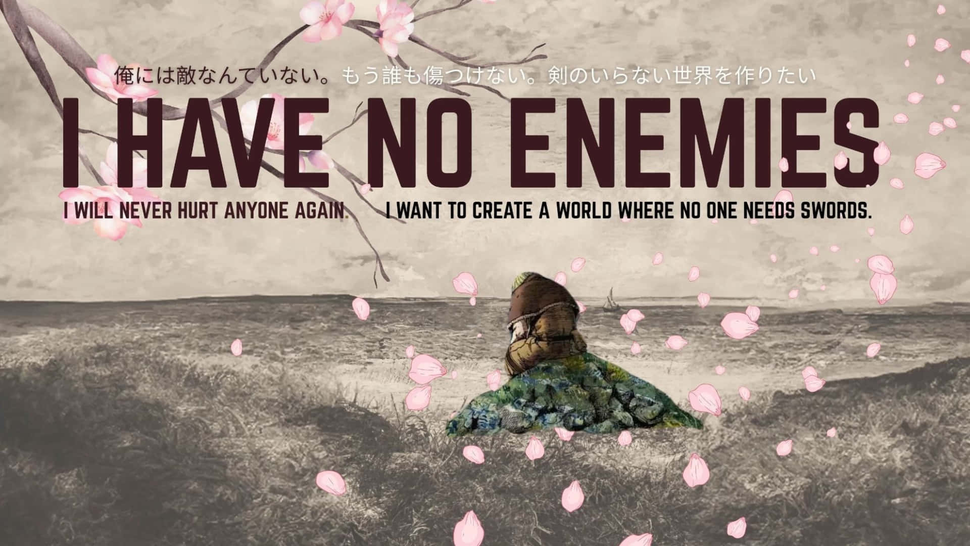 I Have No Enemies, armored warrior, cherry blossoms, Full HD Desktop Wallpaper