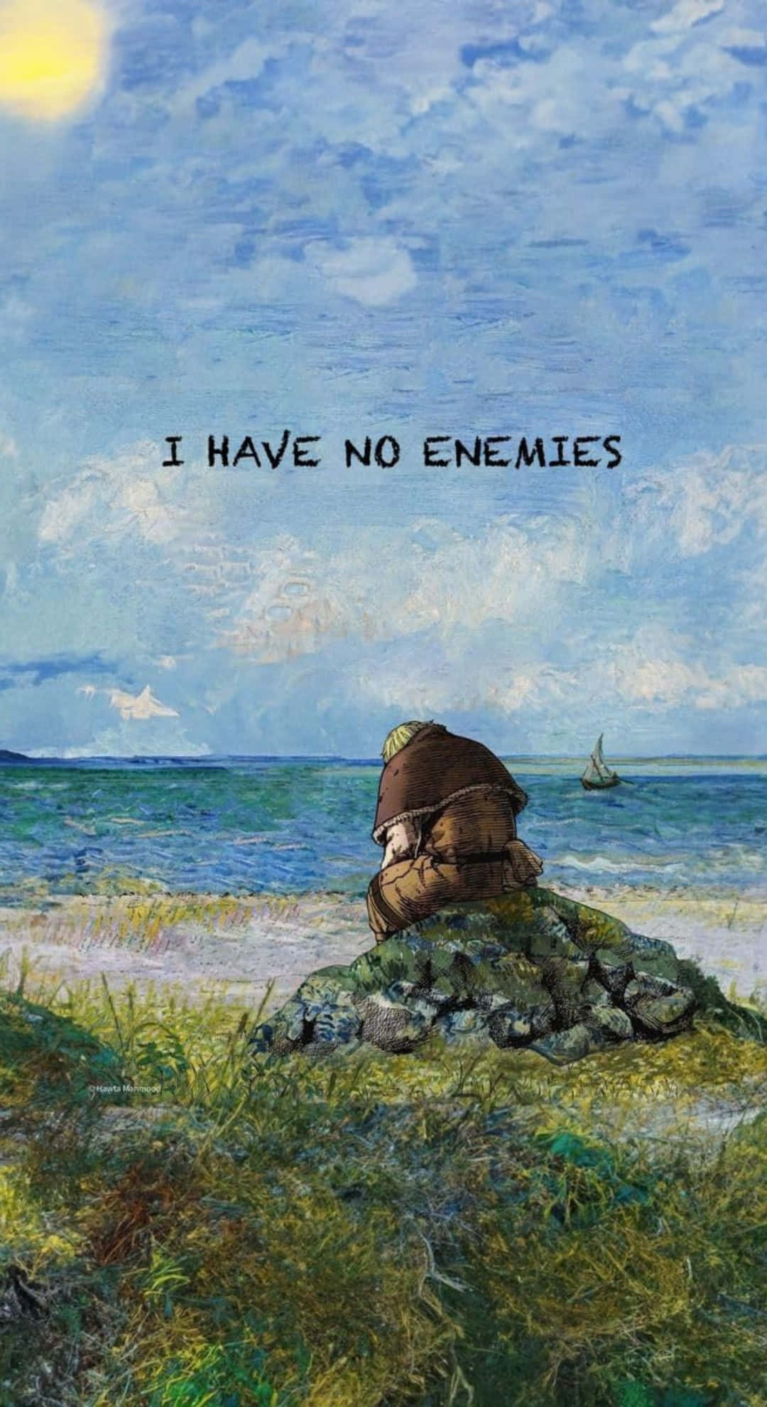 I Have No Enemies, mossy rock, vast ocean, Full HD Phone Wallpaper