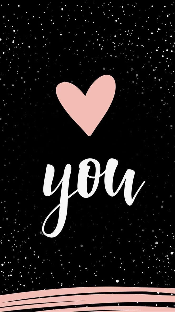 pink heart, white cursive, glittering black background, HD Phone Wallpaper