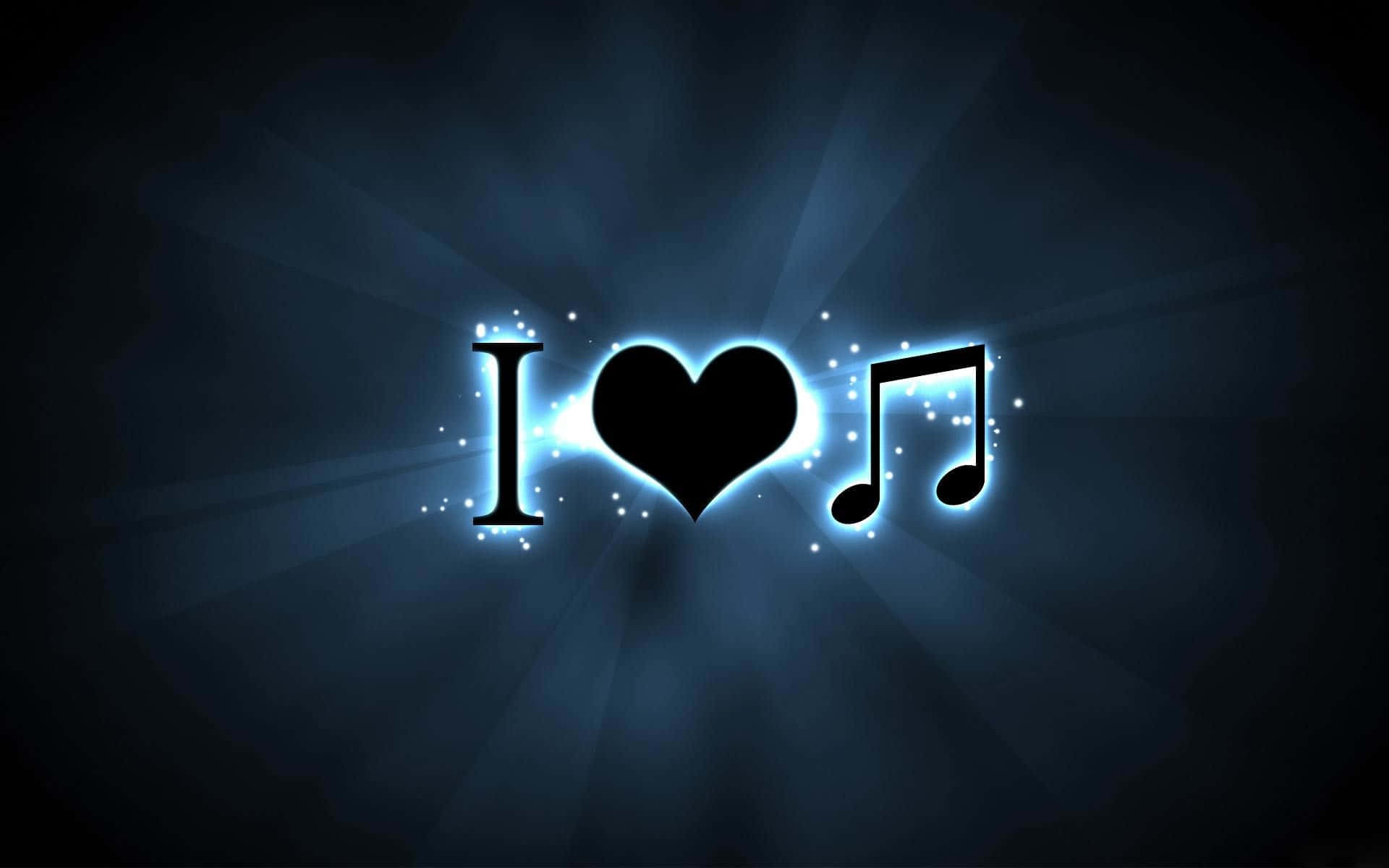 glowing blue, I heart music, dark gradient background, Full HD Desktop Wallpaper