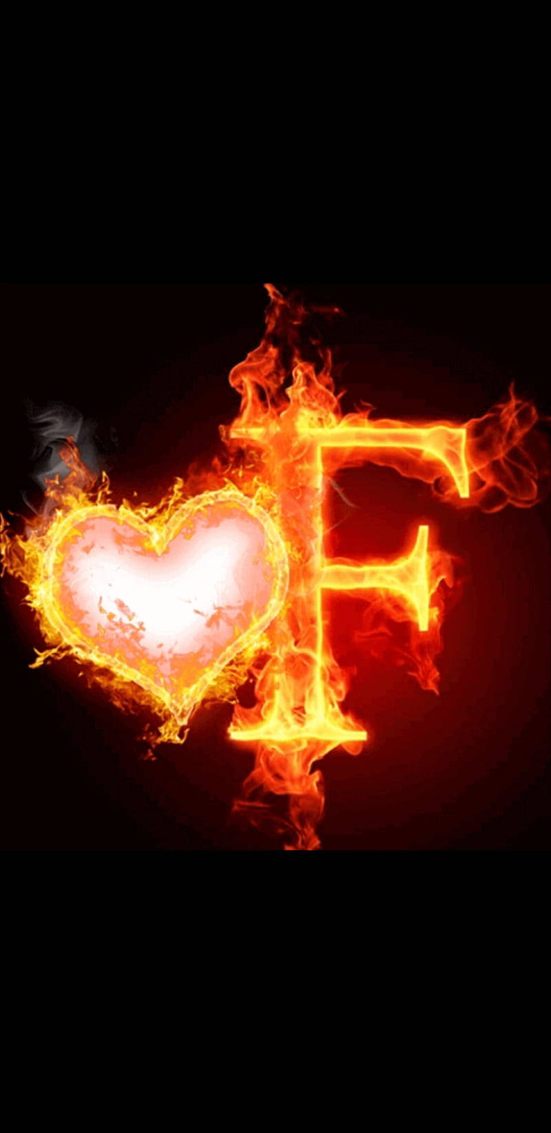 letter F, heart, flames, HD Phone Wallpaper