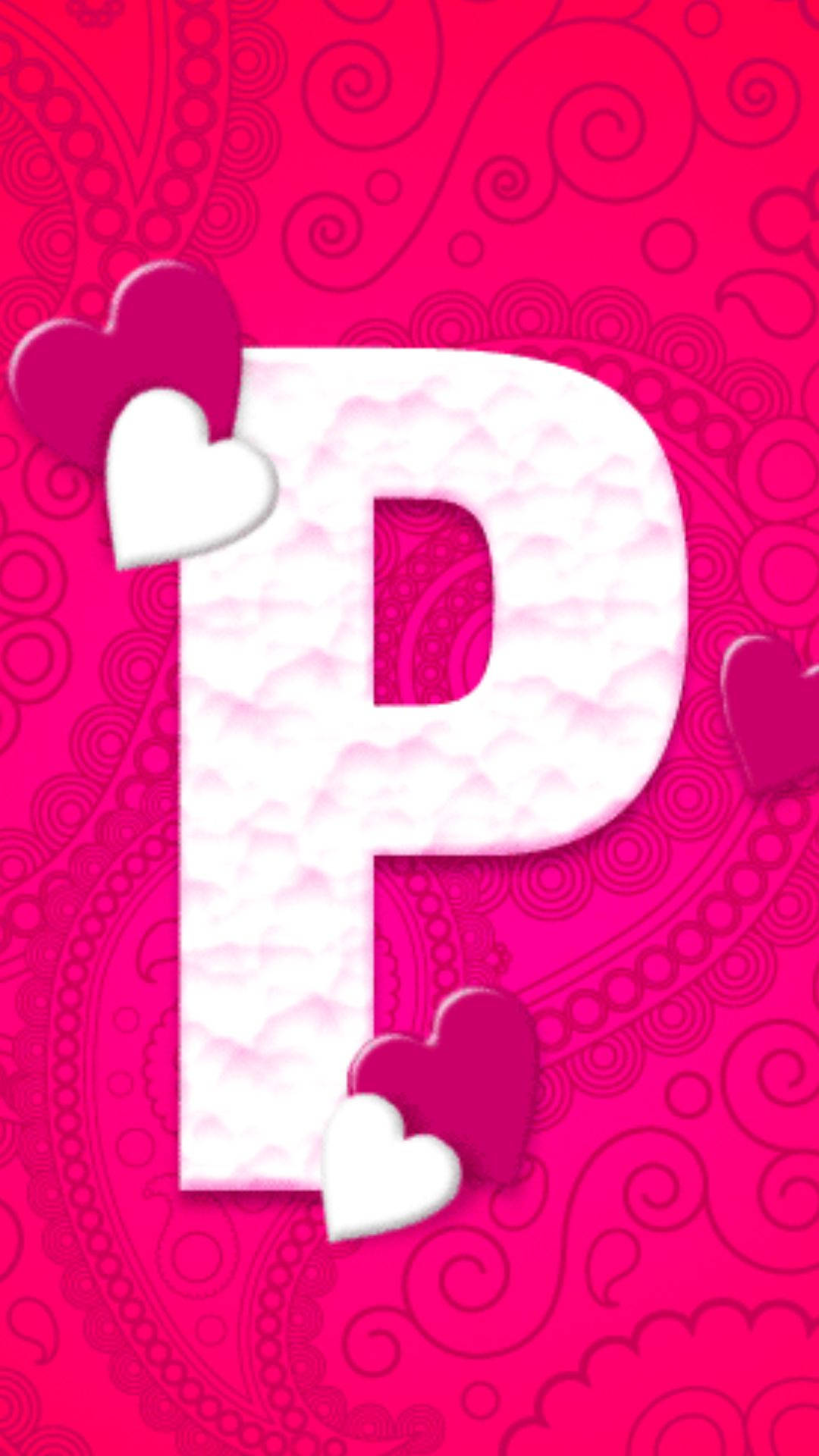 letter P, pink hearts, white textured, Full HD Phone Wallpaper