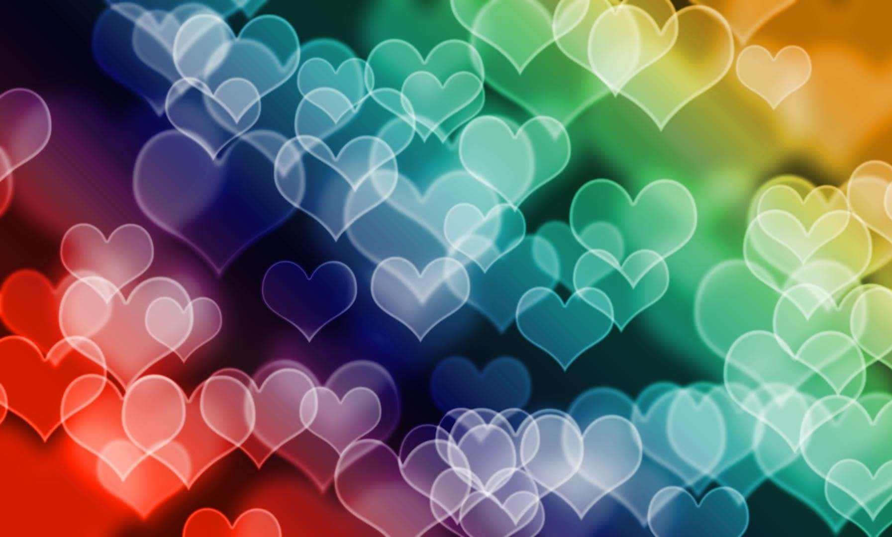 heart pattern, rainbow hearts, dreamy bokeh pattern, HD Desktop Wallpaper