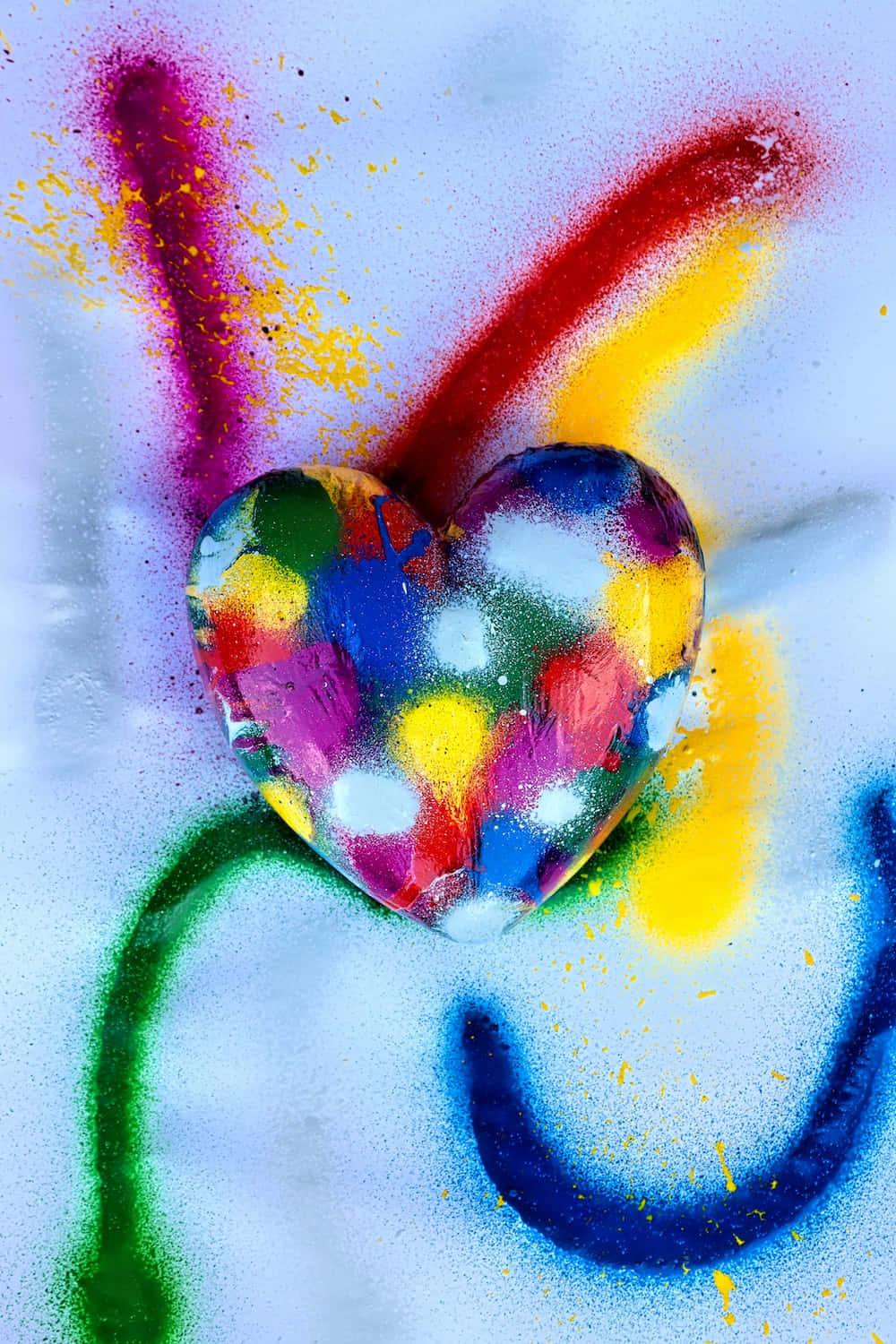 heart, rainbow splatters, abstract streaks, HD Phone Wallpaper