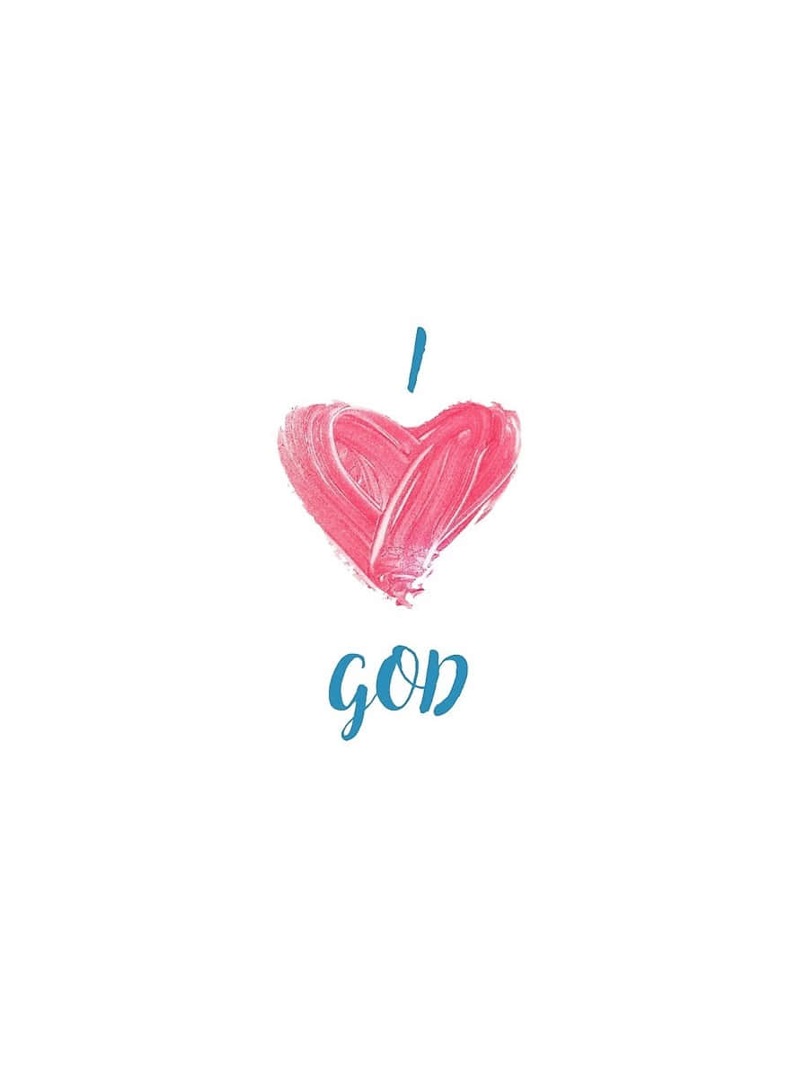 pink heart, blue 'I' and 'GOD', white background, SD Phone Wallpaper