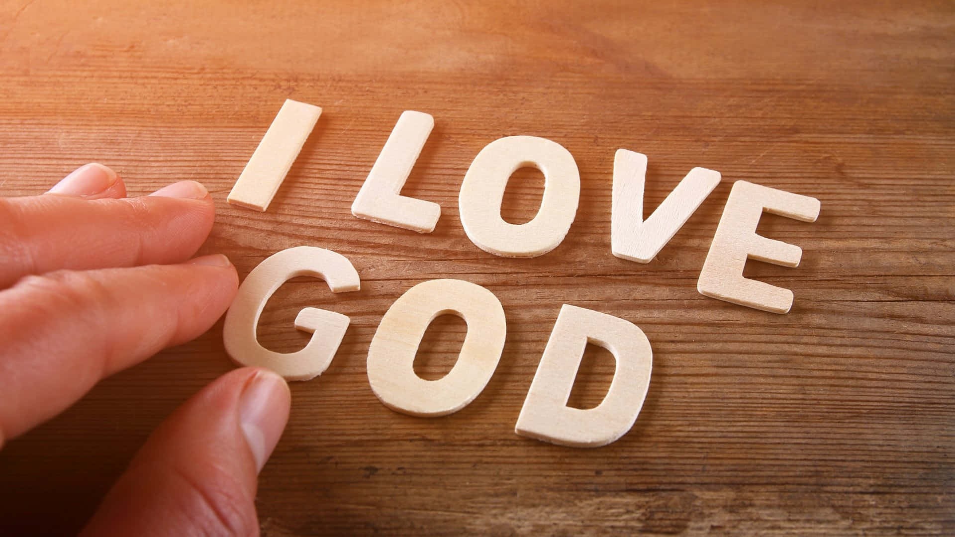I LOVE GOD, wooden letters, warm textured wooden surface, Full HD Desktop Wallpaper
